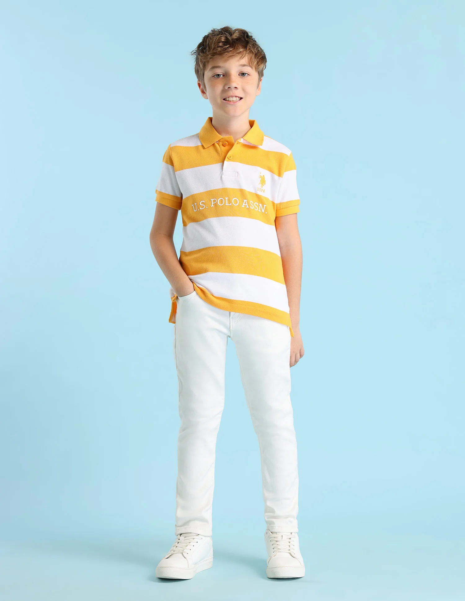 Boys Horizontal Striped Regular Fit Polo Shirt - Image 4
