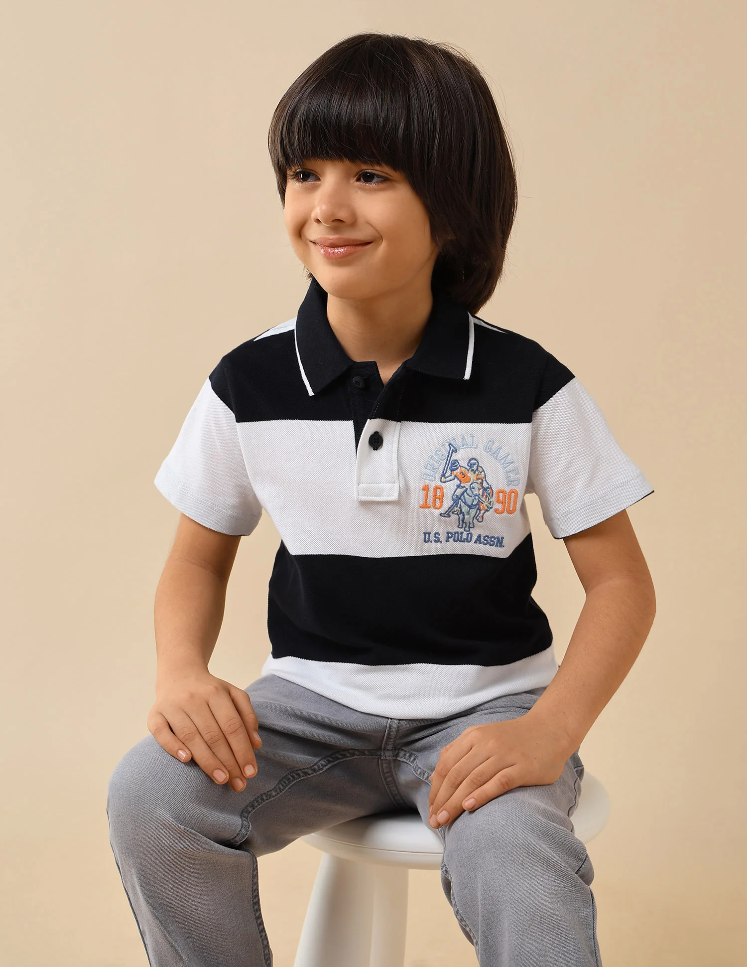 Boys Horizontal Striped Regular Fit Polo Shirt