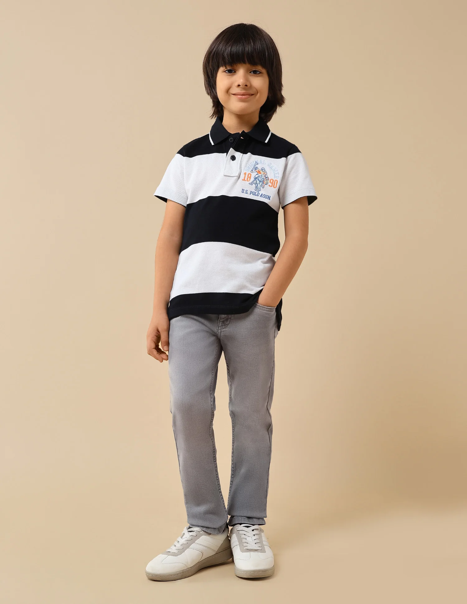 Boys Horizontal Striped Regular Fit Polo Shirt - Image 3