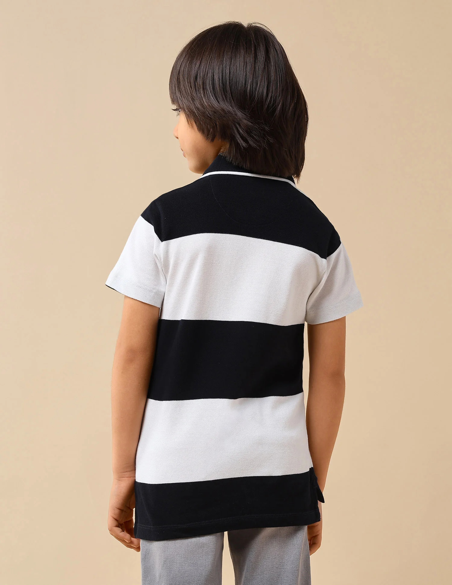 Boys Horizontal Striped Regular Fit Polo Shirt - Image 5