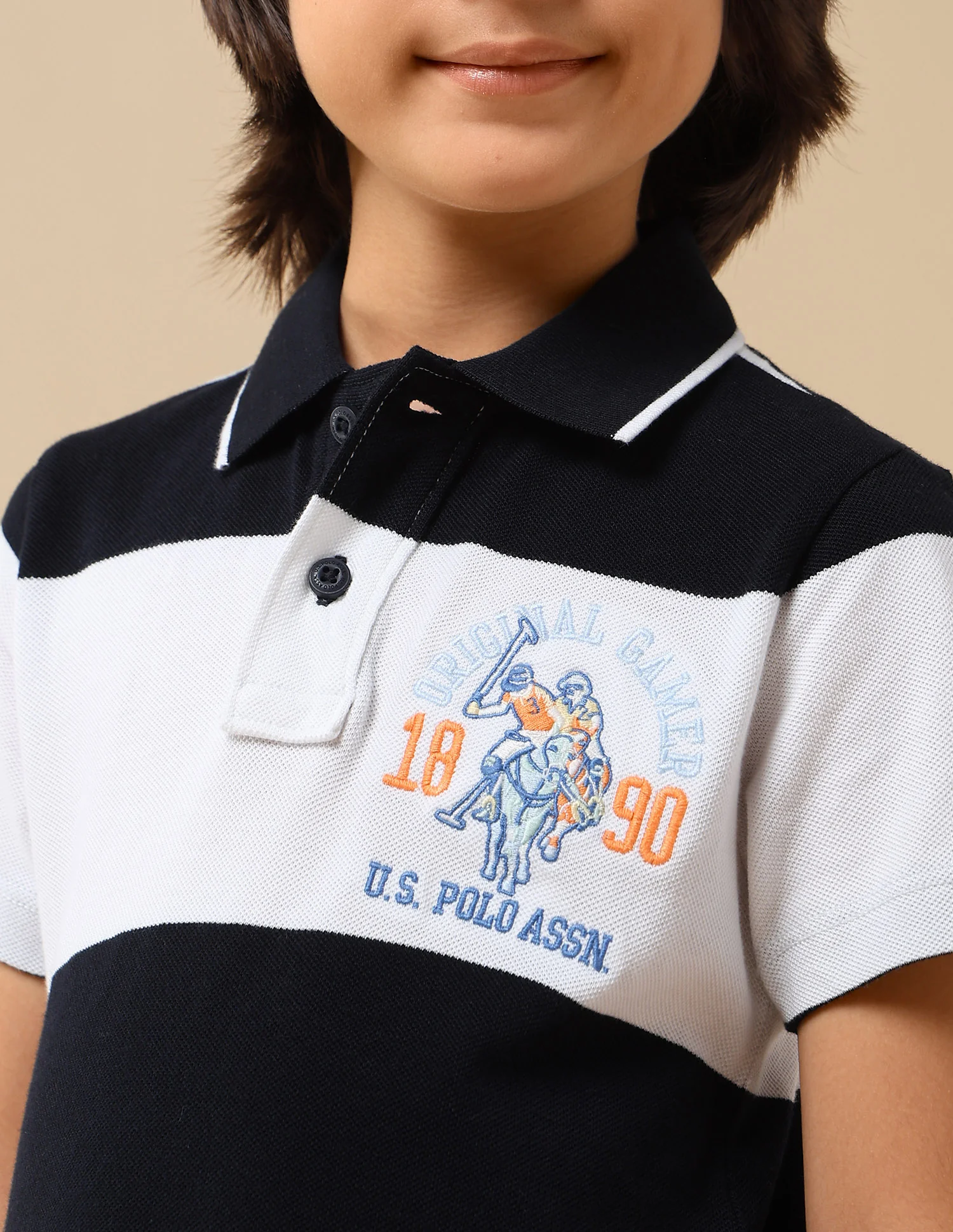 Boys Horizontal Striped Regular Fit Polo Shirt - Image 6