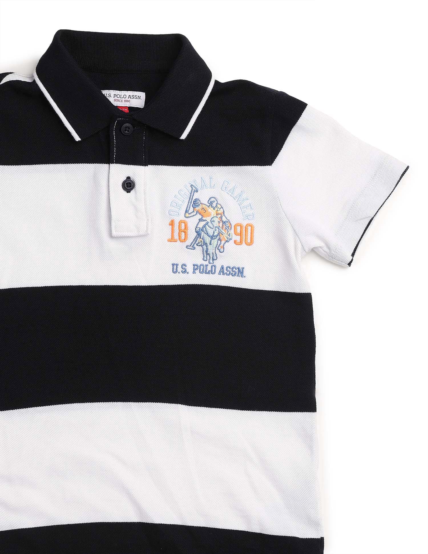 Boys Horizontal Striped Regular Fit Polo Shirt - Image 9