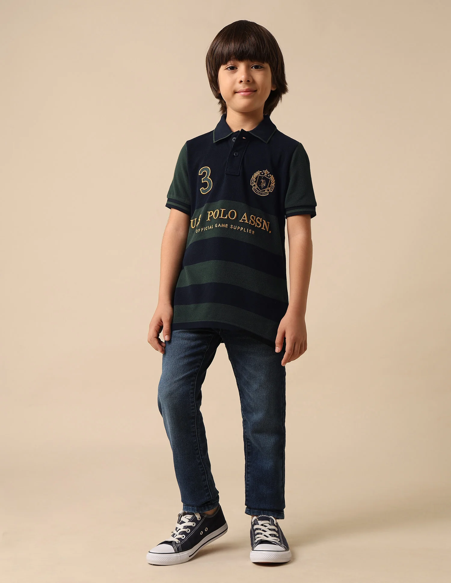 Boys Horizontal Striped Regular Fit Polo Shirt - Image 3