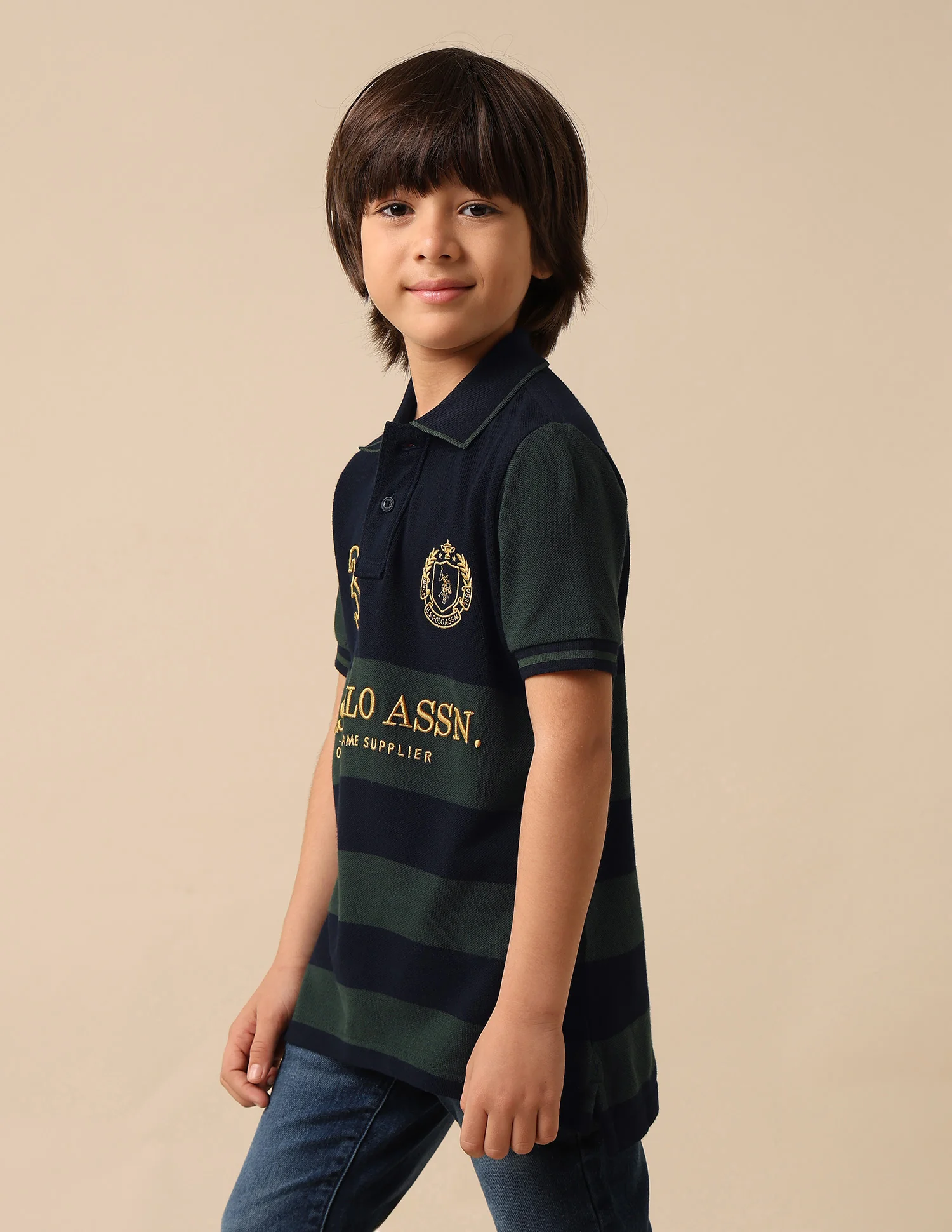 Boys Horizontal Striped Regular Fit Polo Shirt - Image 4