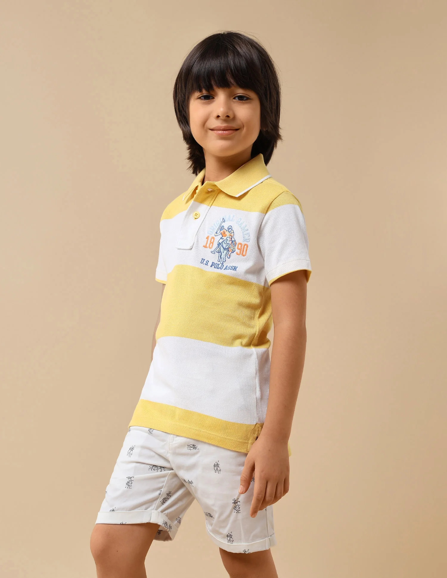 Boys Horizontal Striped Regular Fit Polo Shirt - Image 4