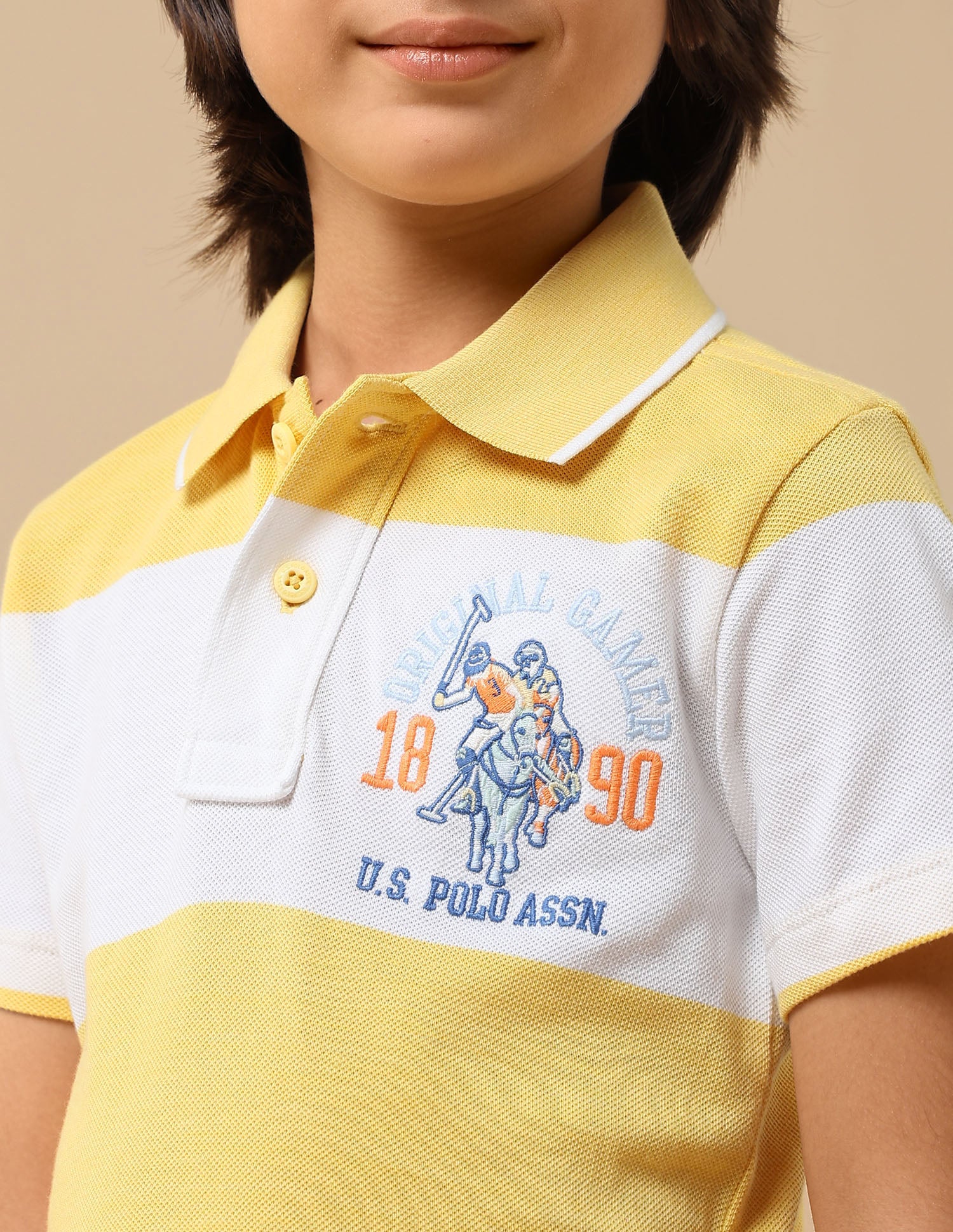 Boys Horizontal Striped Regular Fit Polo Shirt - Image 6