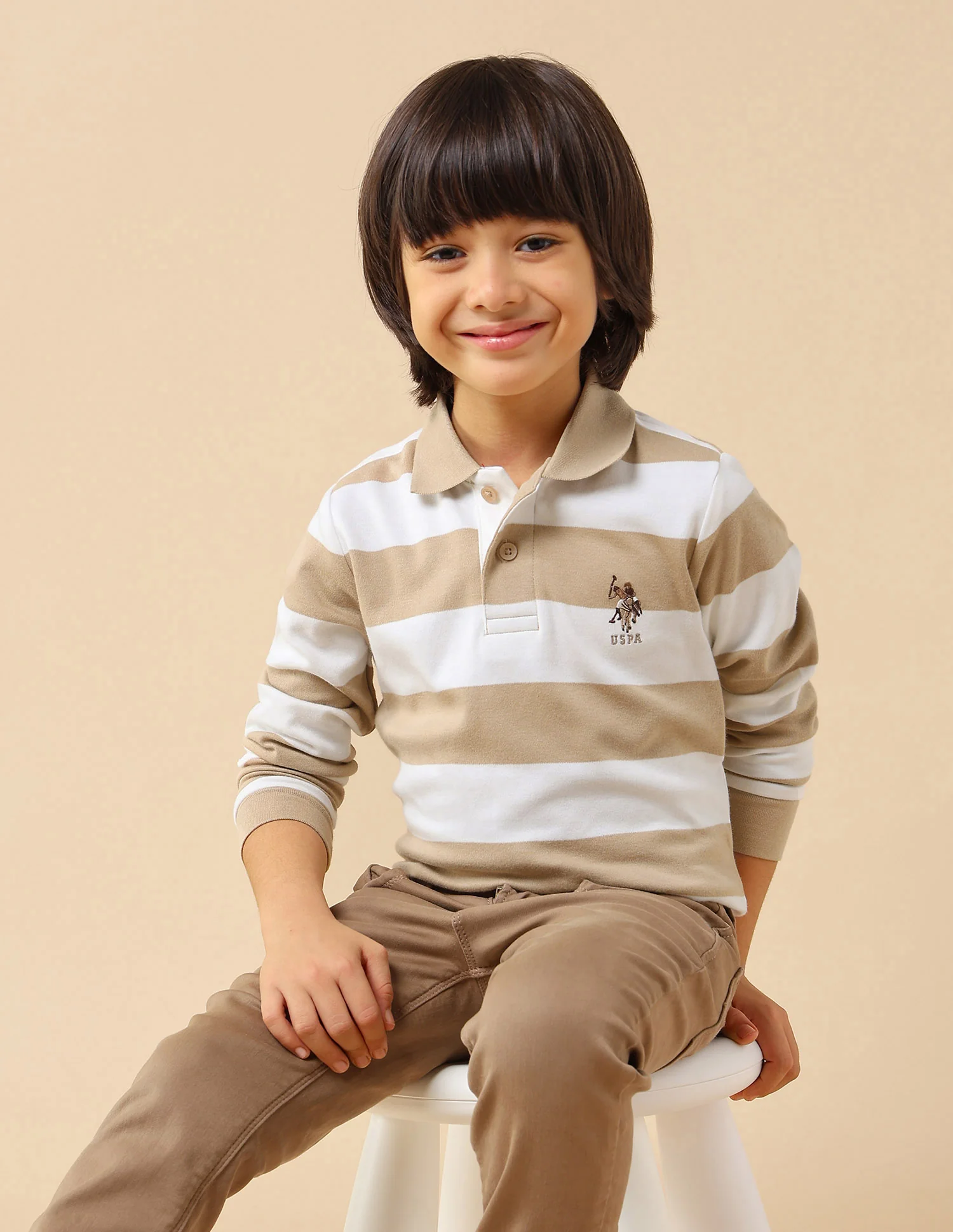 Boys Horizontal Striped Regular Fit Polo Shirt
