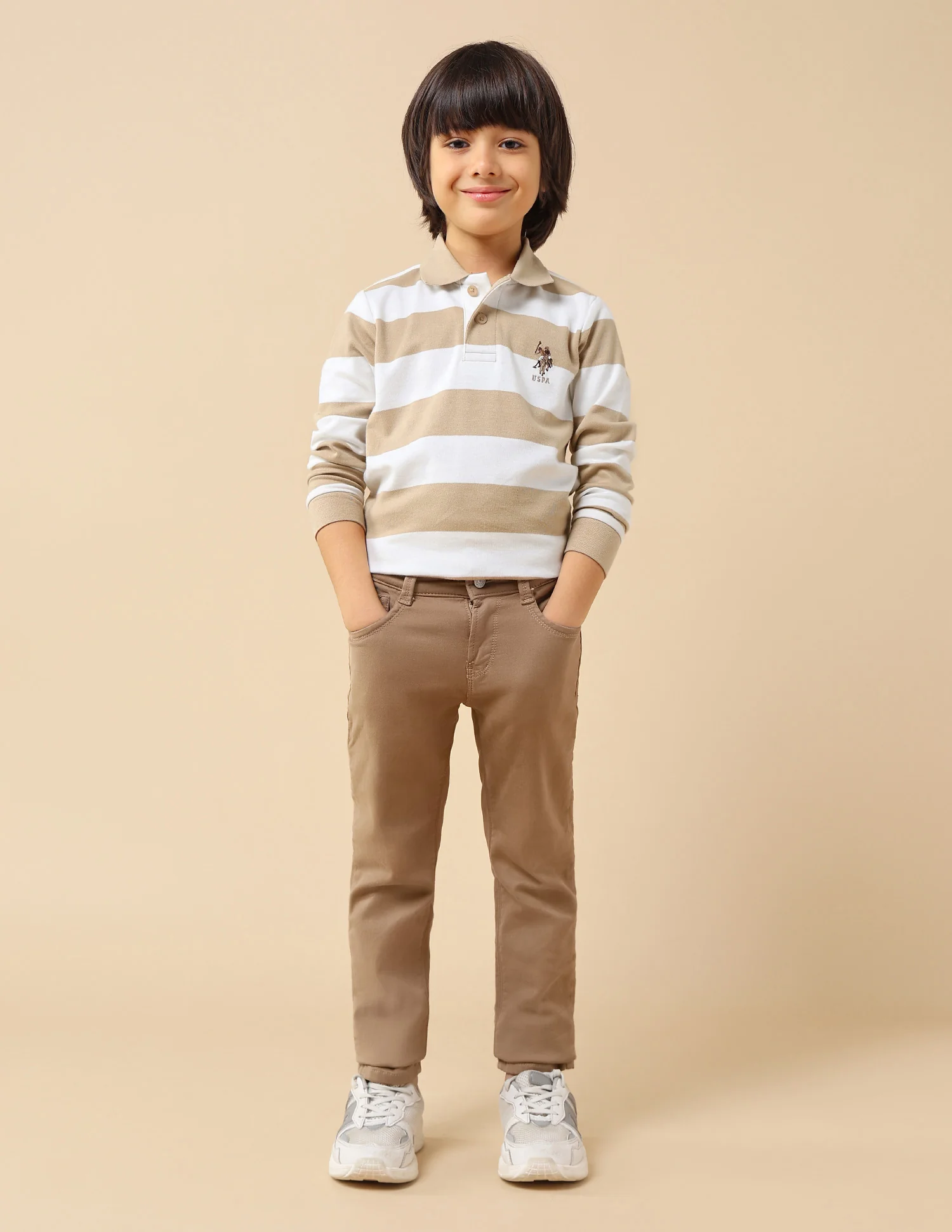 Boys Horizontal Striped Regular Fit Polo Shirt - Image 3