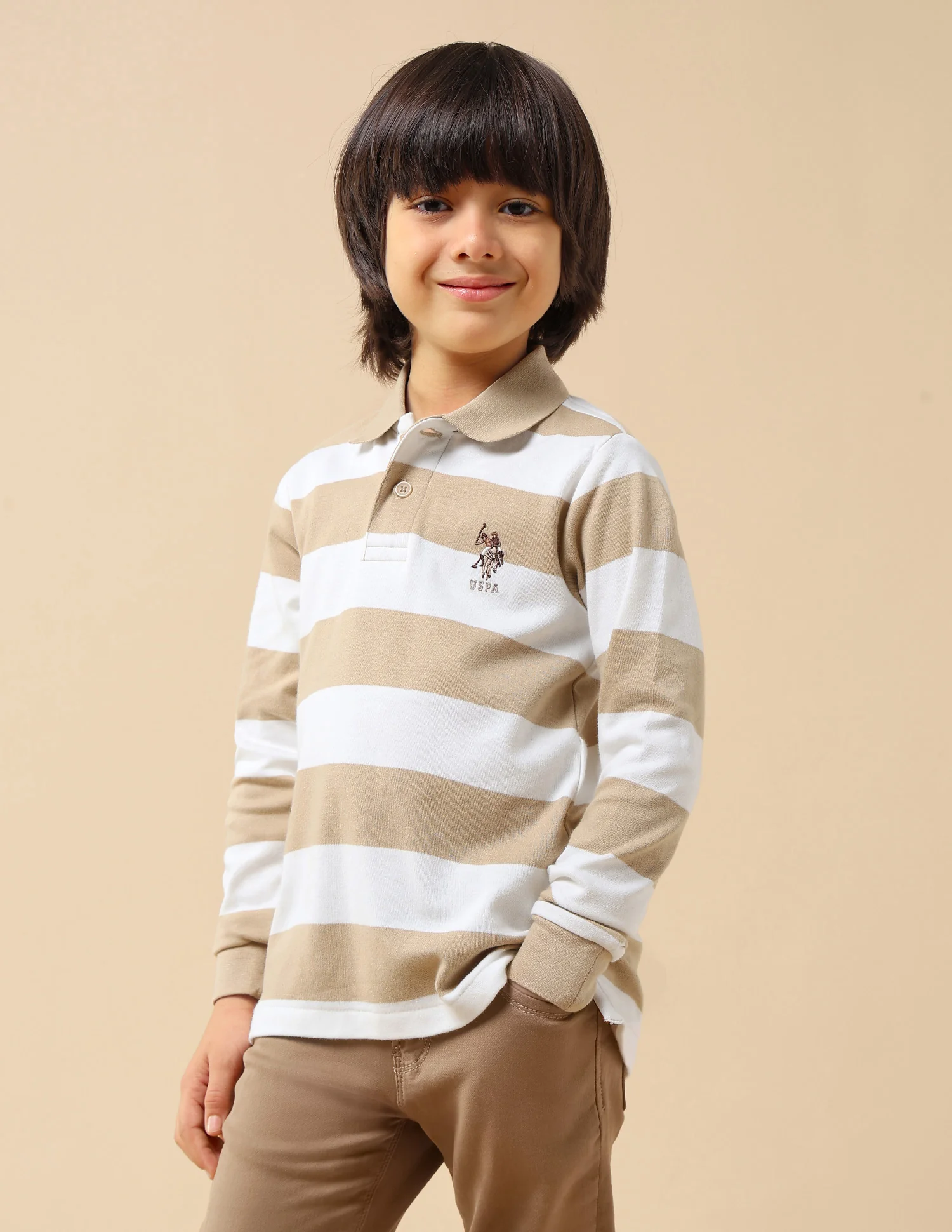 Boys Horizontal Striped Regular Fit Polo Shirt - Image 4