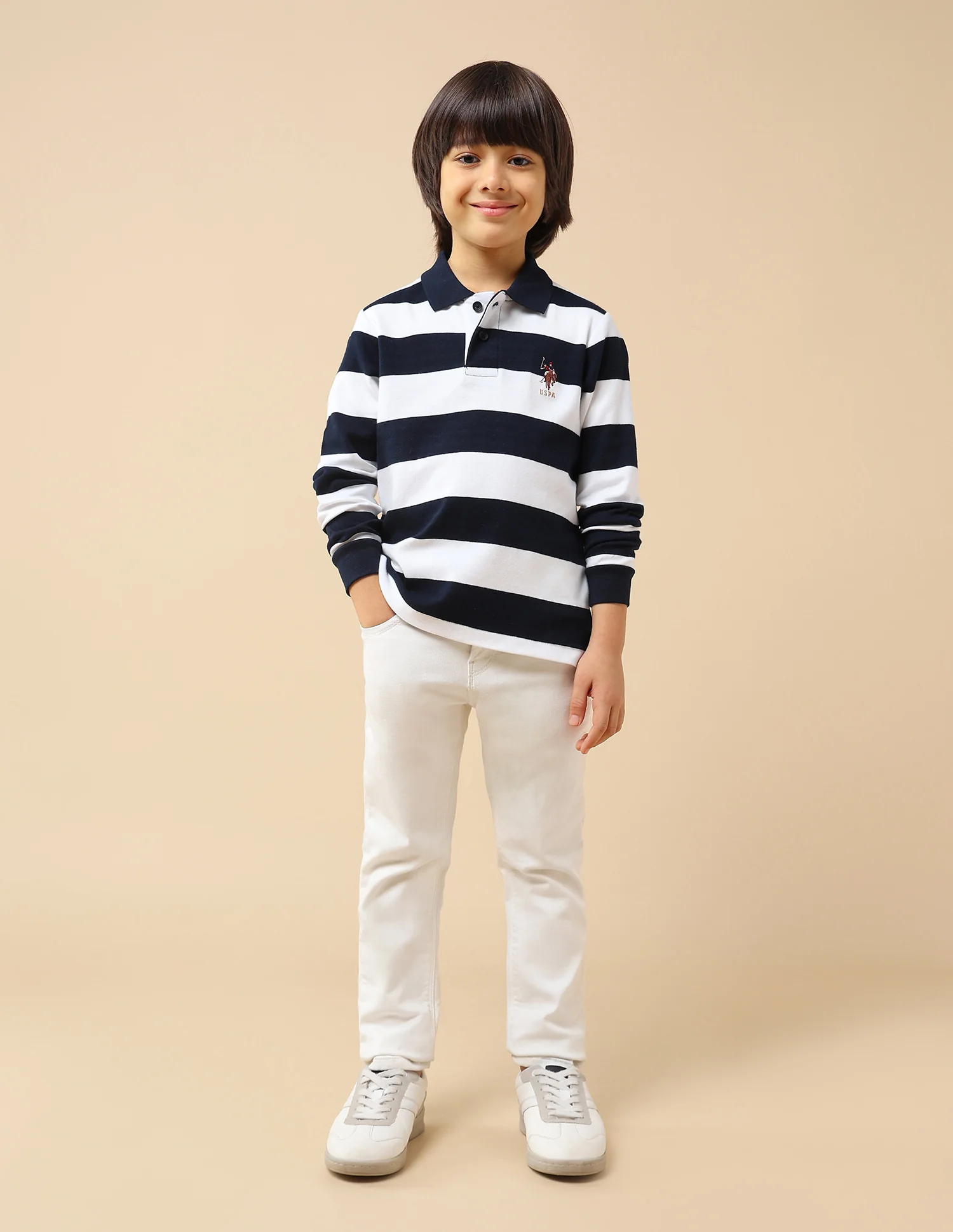 Boys Horizontal Striped Regular Fit Polo Shirt - Image 3