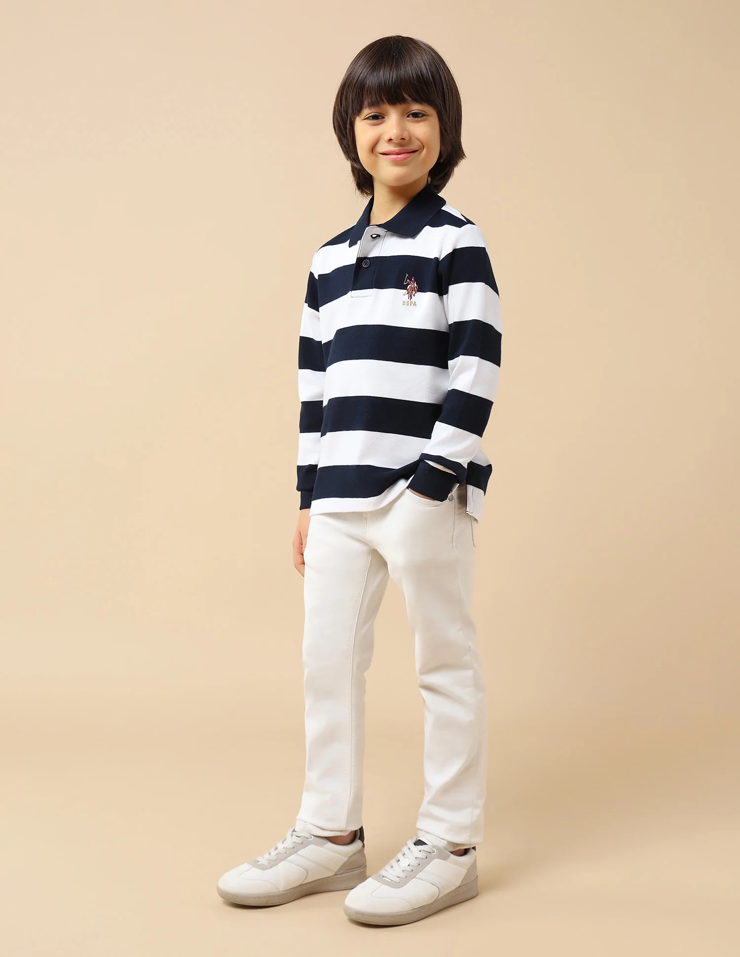 Boys Horizontal Striped Regular Fit Polo Shirt - Image 4