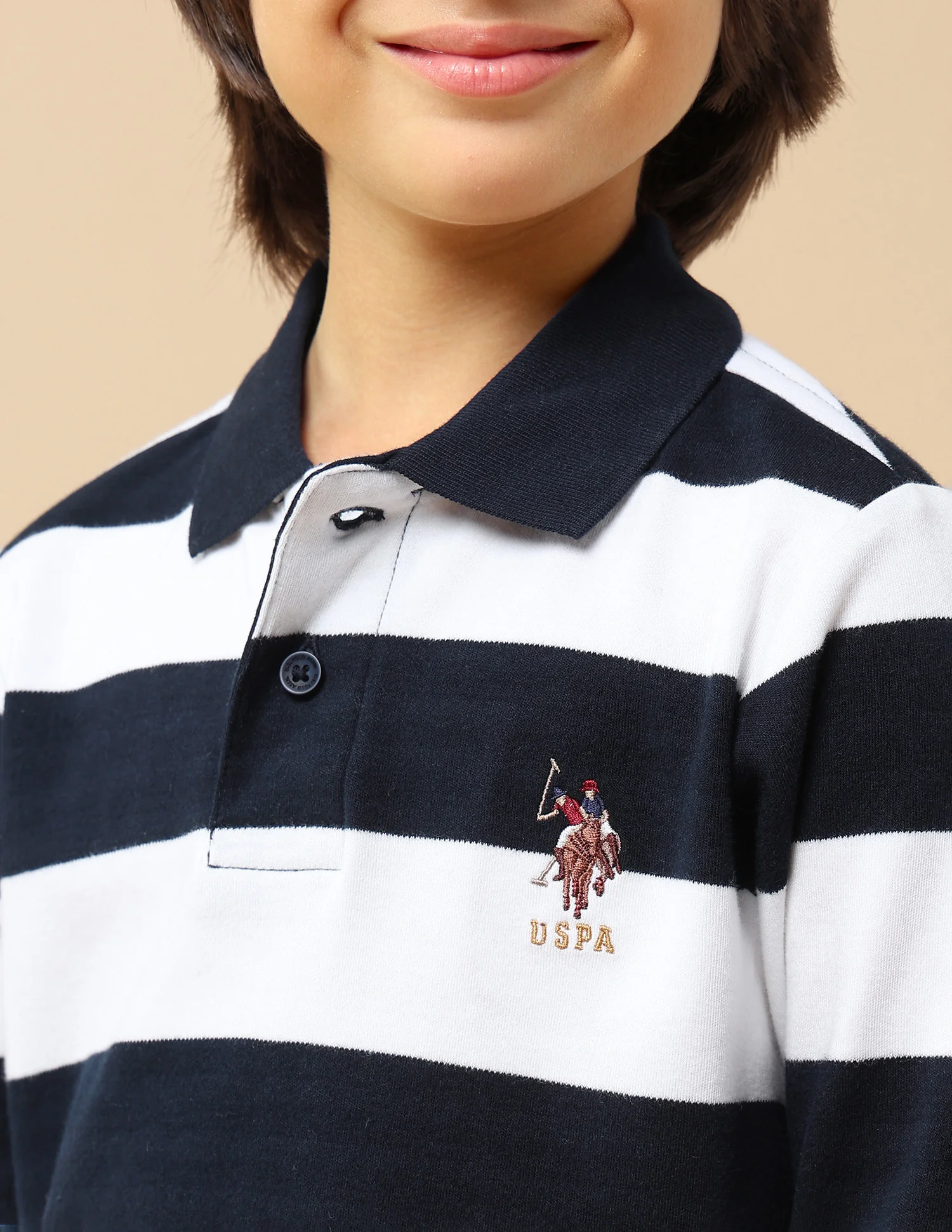 Boys Horizontal Striped Regular Fit Polo Shirt - Image 6