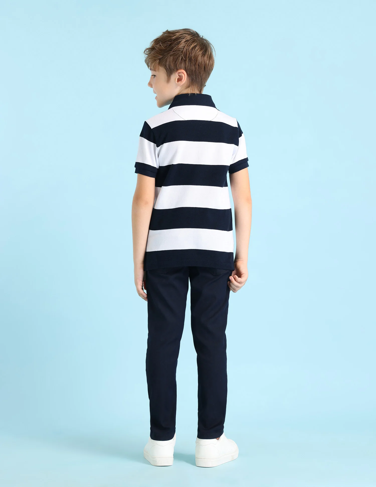 Boys Horizontal Striped Regular Fit Polo Shirt - Image 3