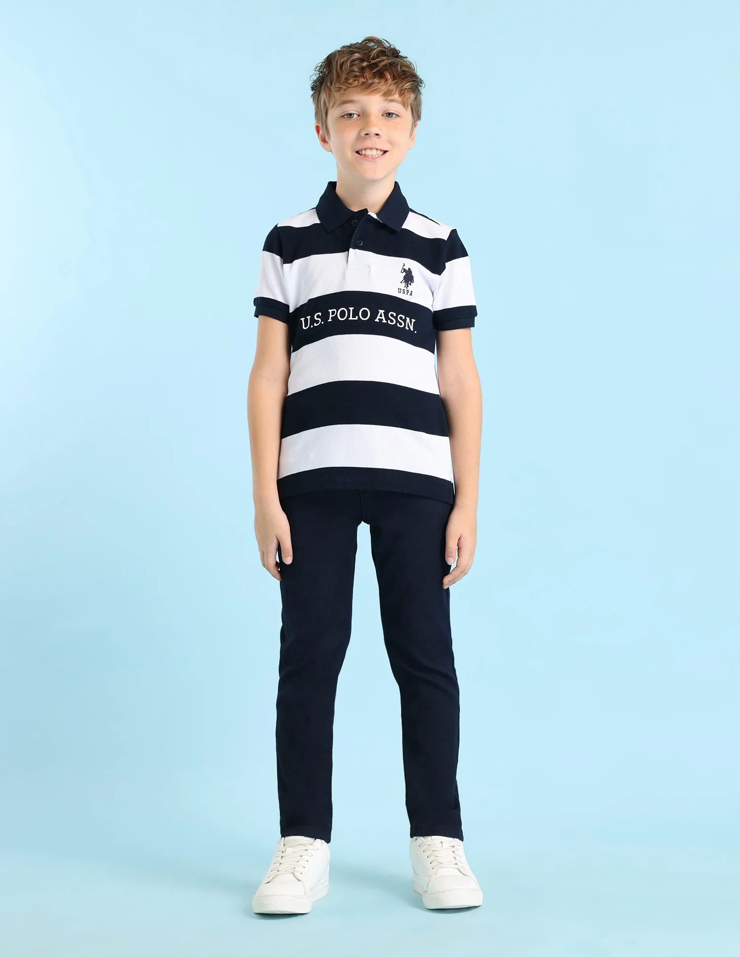 Boys Horizontal Striped Regular Fit Polo Shirt - Image 4