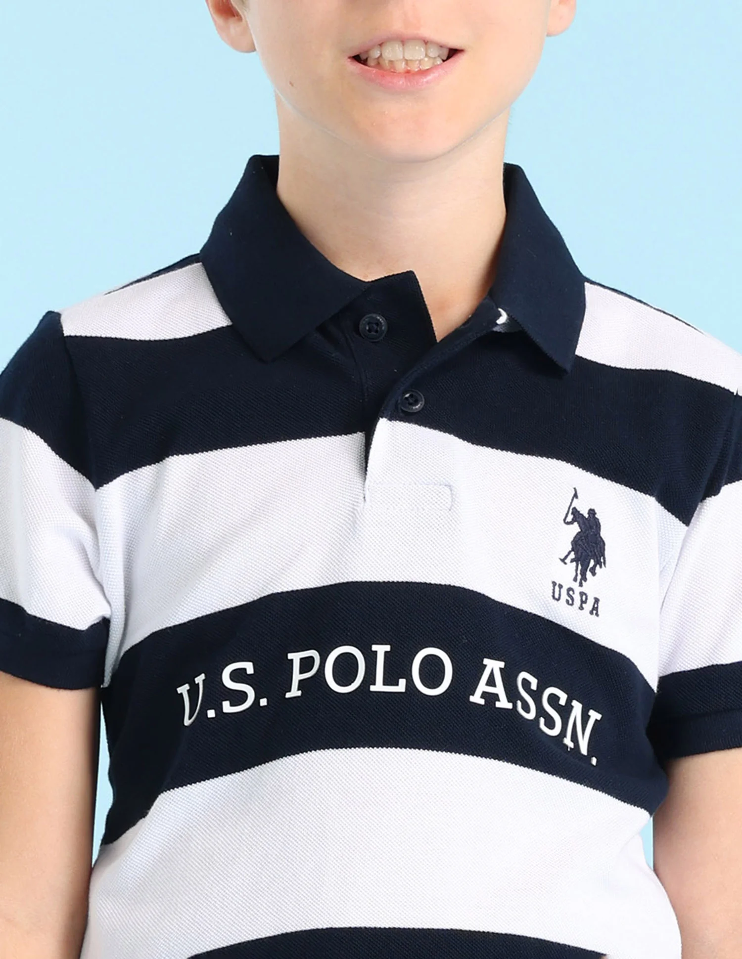 Boys Horizontal Striped Regular Fit Polo Shirt - Image 5