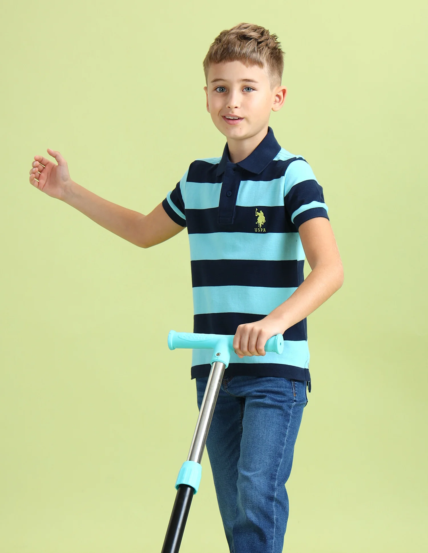 Boys Horizontal Striped Regular Fit Polo Shirts