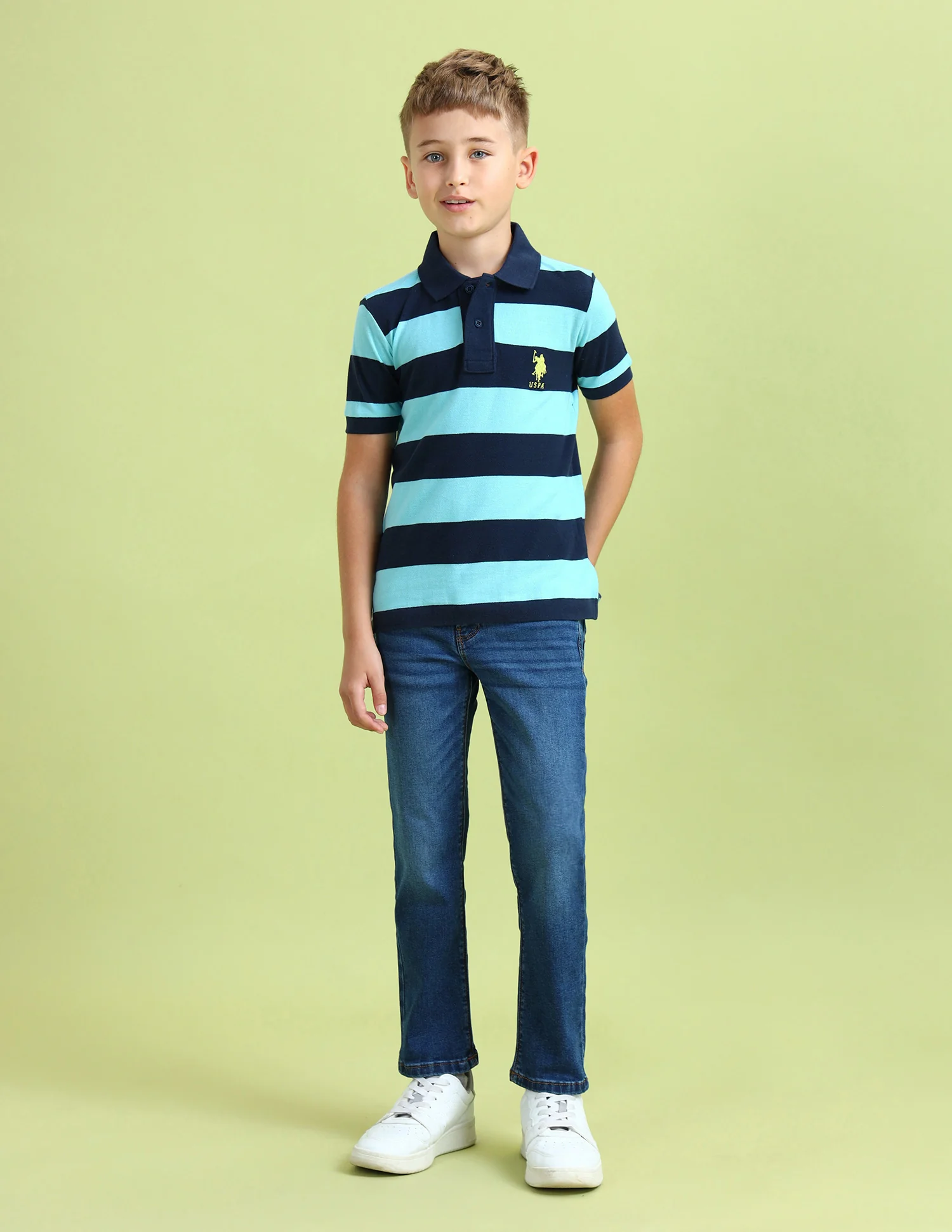 Boys Horizontal Striped Regular Fit Polo Shirts - Image 3
