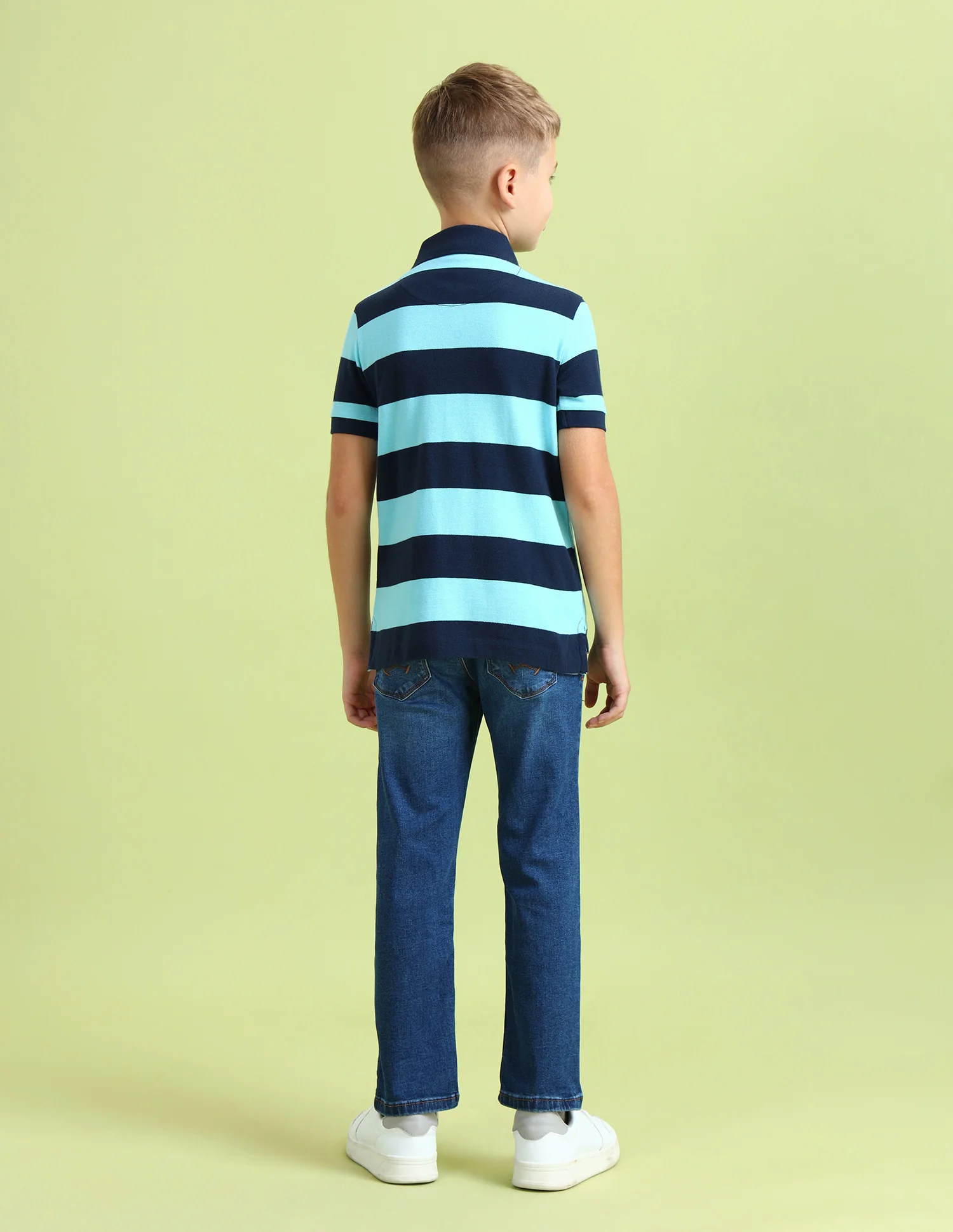 Boys Horizontal Striped Regular Fit Polo Shirts - Image 4