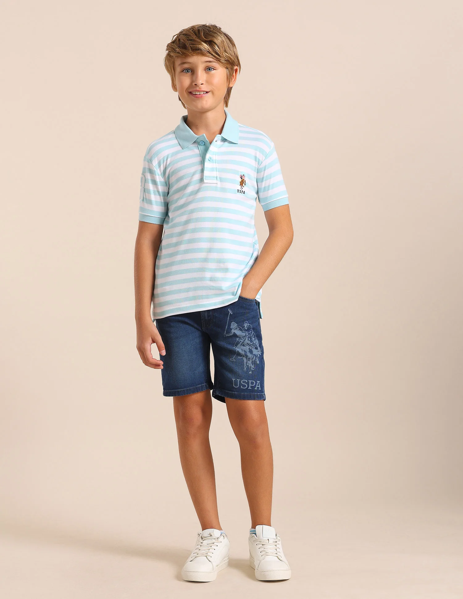 Boys Horizontal Striped Regular Fit Polo T shirt - Image 3