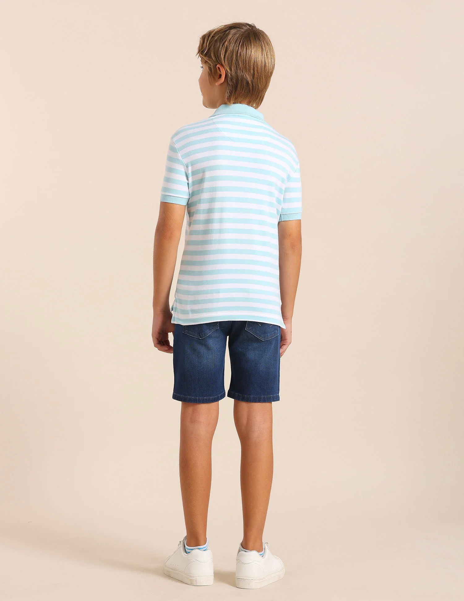 Boys Horizontal Striped Regular Fit Polo T shirt - Image 4