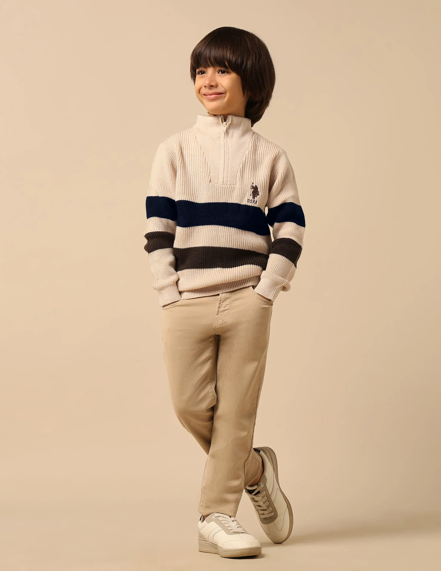 Boys Horizontal Striped Regular Fit Sweater - Image 3