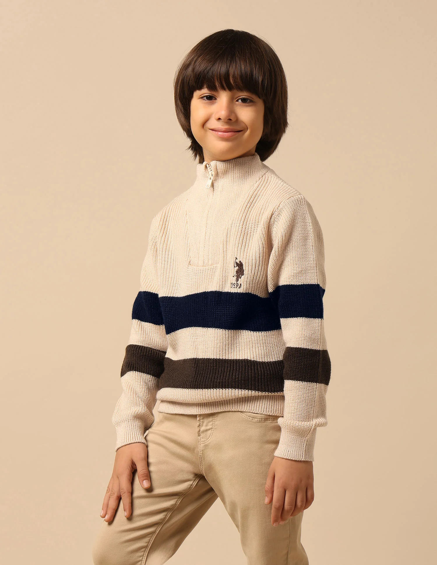 Boys Horizontal Striped Regular Fit Sweater - Image 4