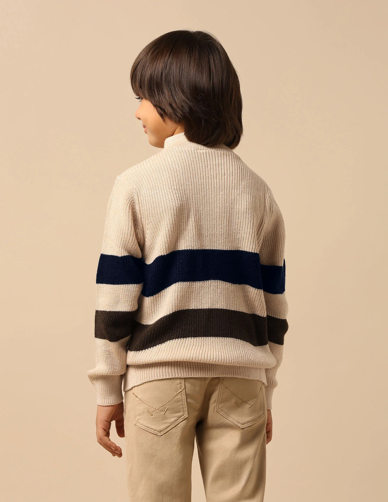 Boys Horizontal Striped Regular Fit Sweater - Image 5