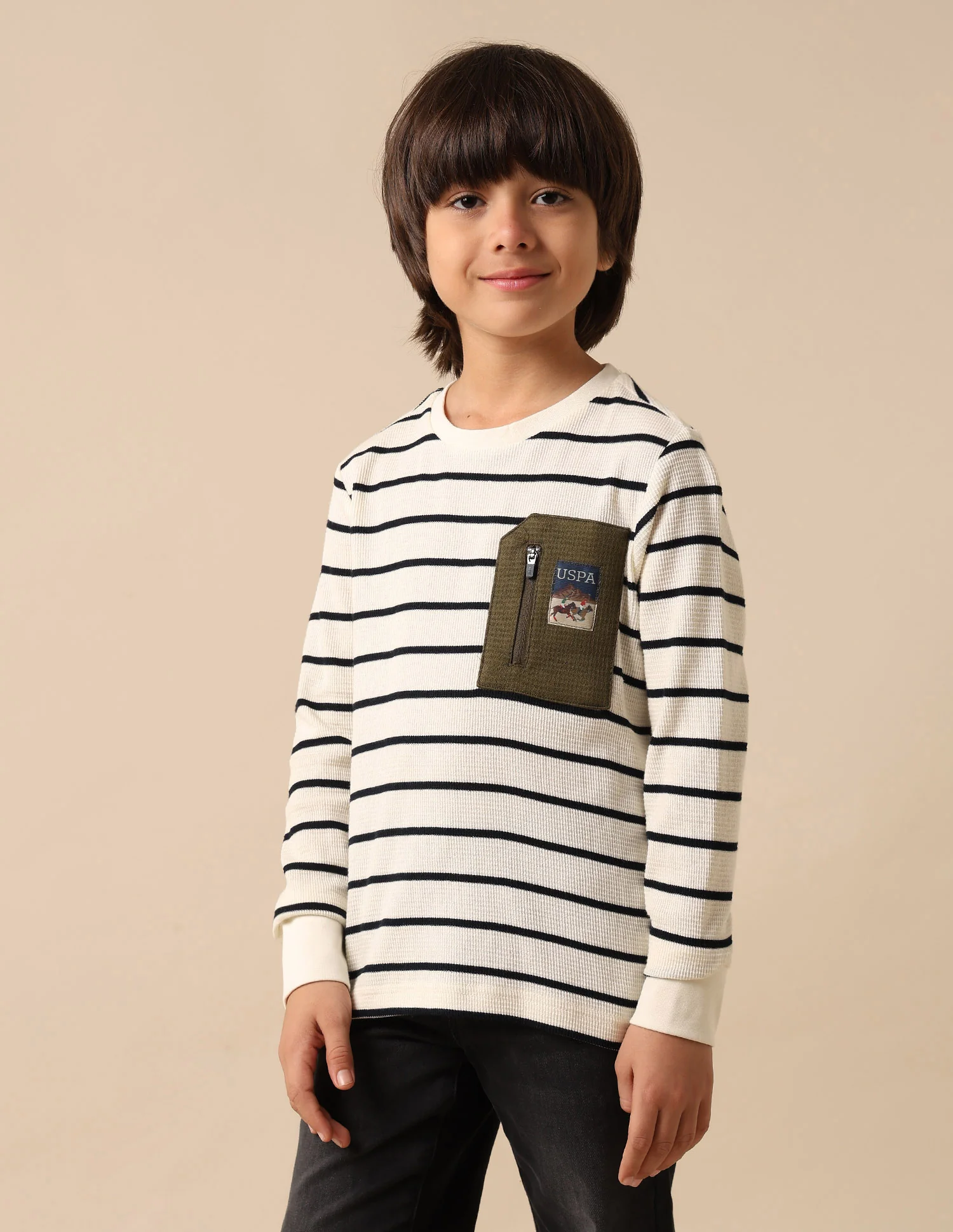 Boys Horizontal Striped Regular Fit T Shirt - Image 4