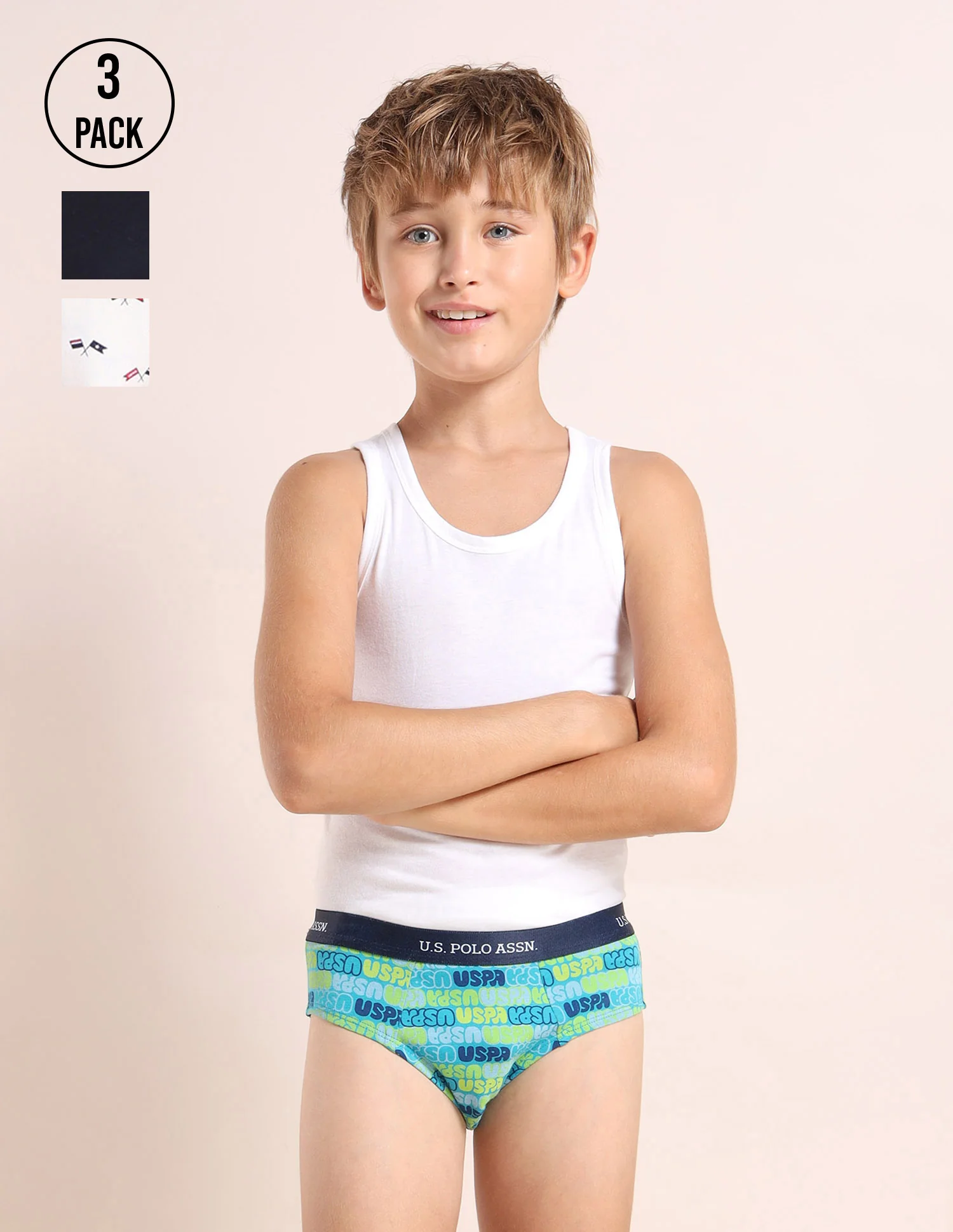Boys Mid Rise Cotton Spandex Briefs - Pack Of 3