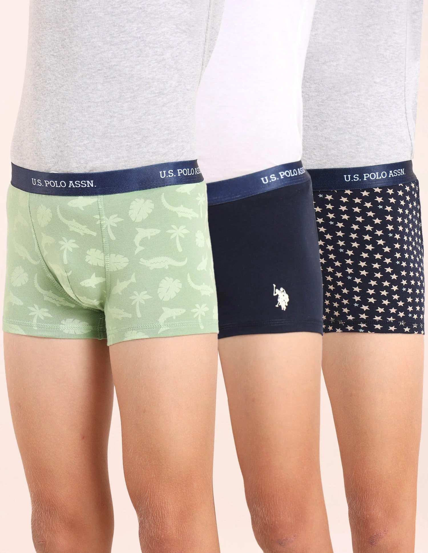 Boys Mid Rise Cotton Spandex Trunks - Pack Of 3 - Image 11