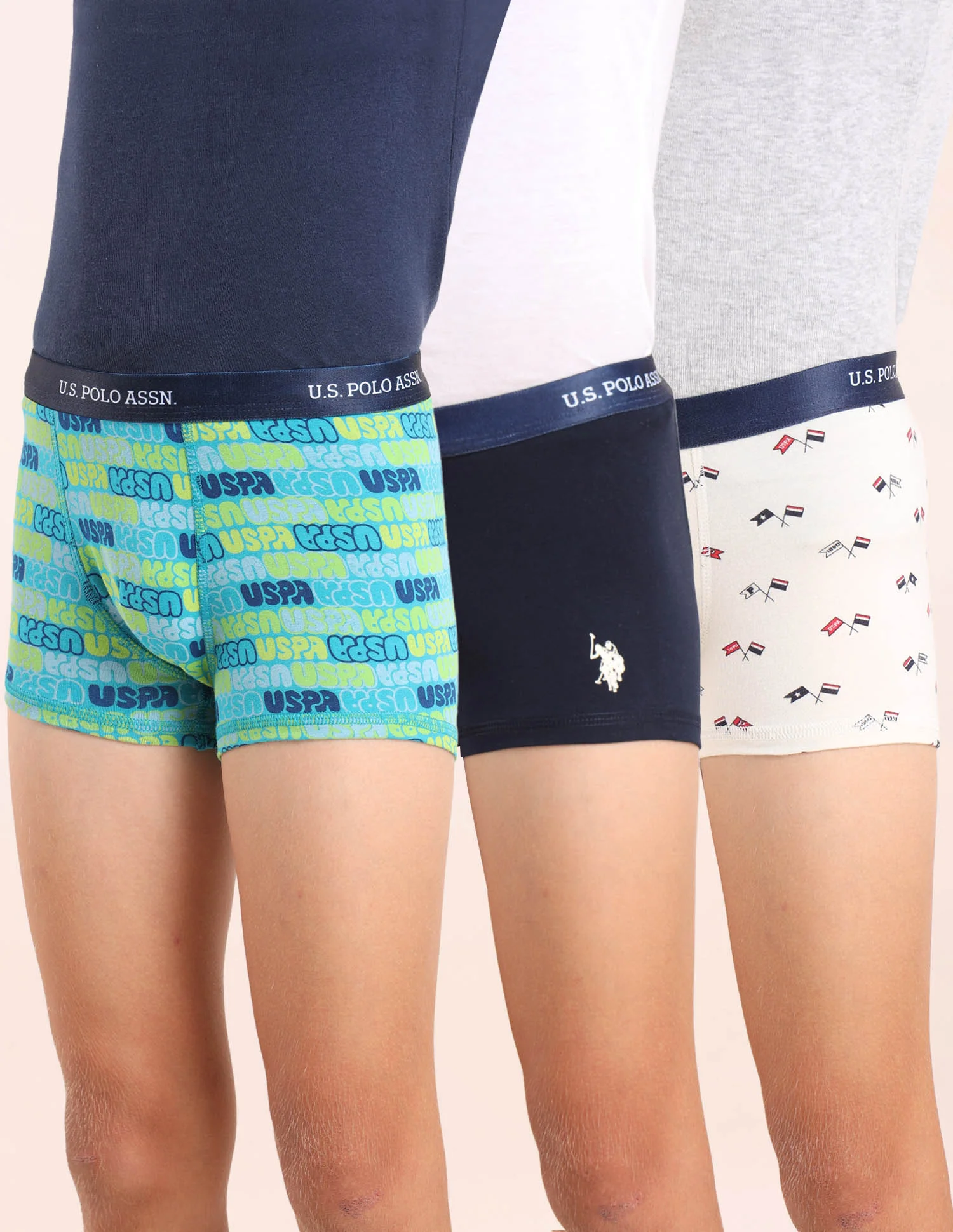 Boys Mid Rise Cotton Spandex Trunks - Pack Of 3 - Image 11