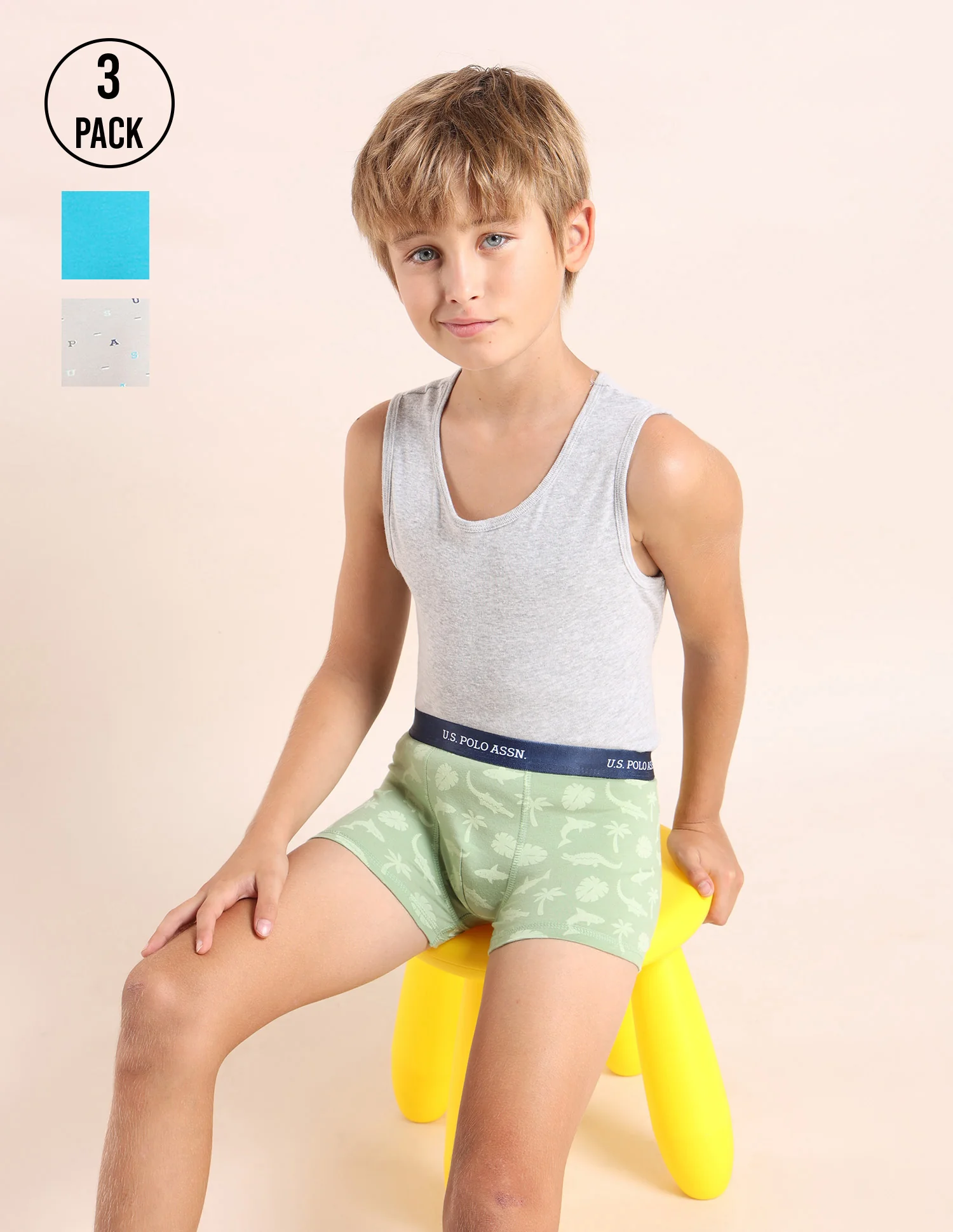 Boys Mid Rise Cotton Spandex Trunks - Pack Of 3