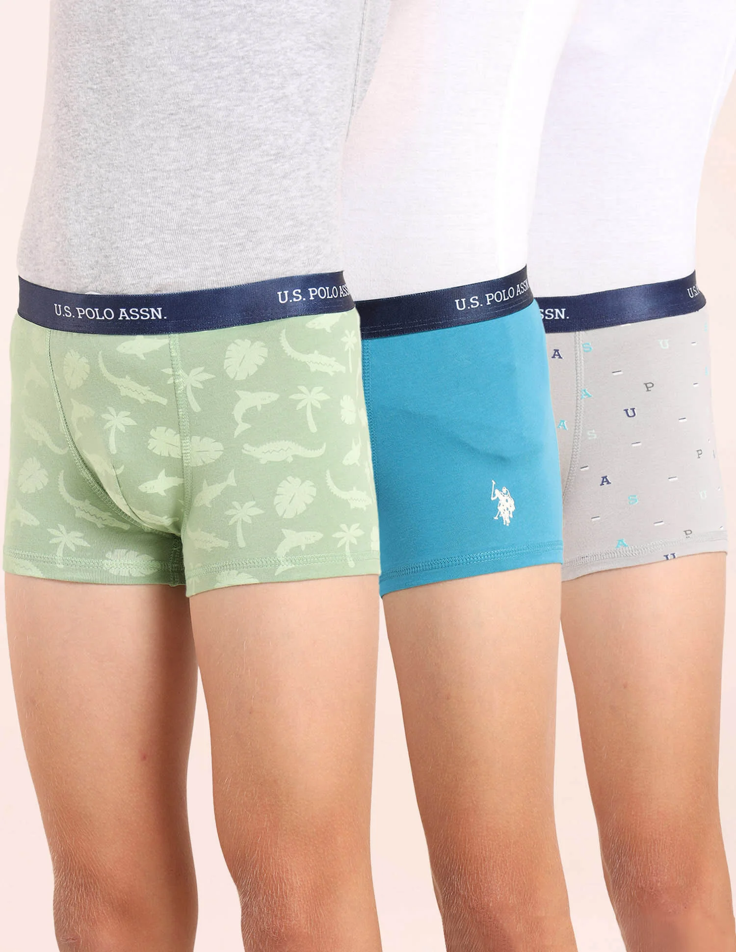 Boys Mid Rise Cotton Spandex Trunks - Pack Of 3 - Image 11
