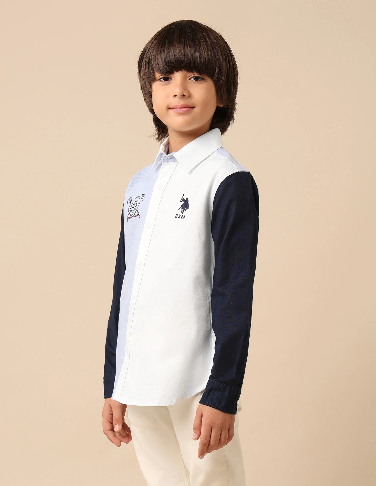 Boys Oxford Colorblocked Brand Printed Shirt - Image 4
