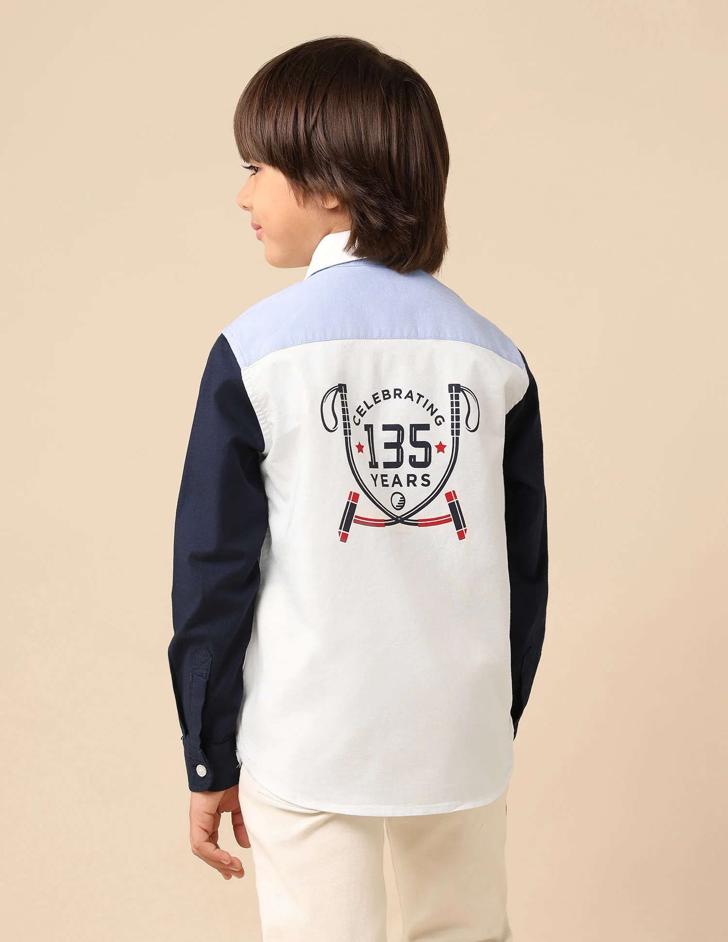 Boys Oxford Colorblocked Brand Printed Shirt - Image 5