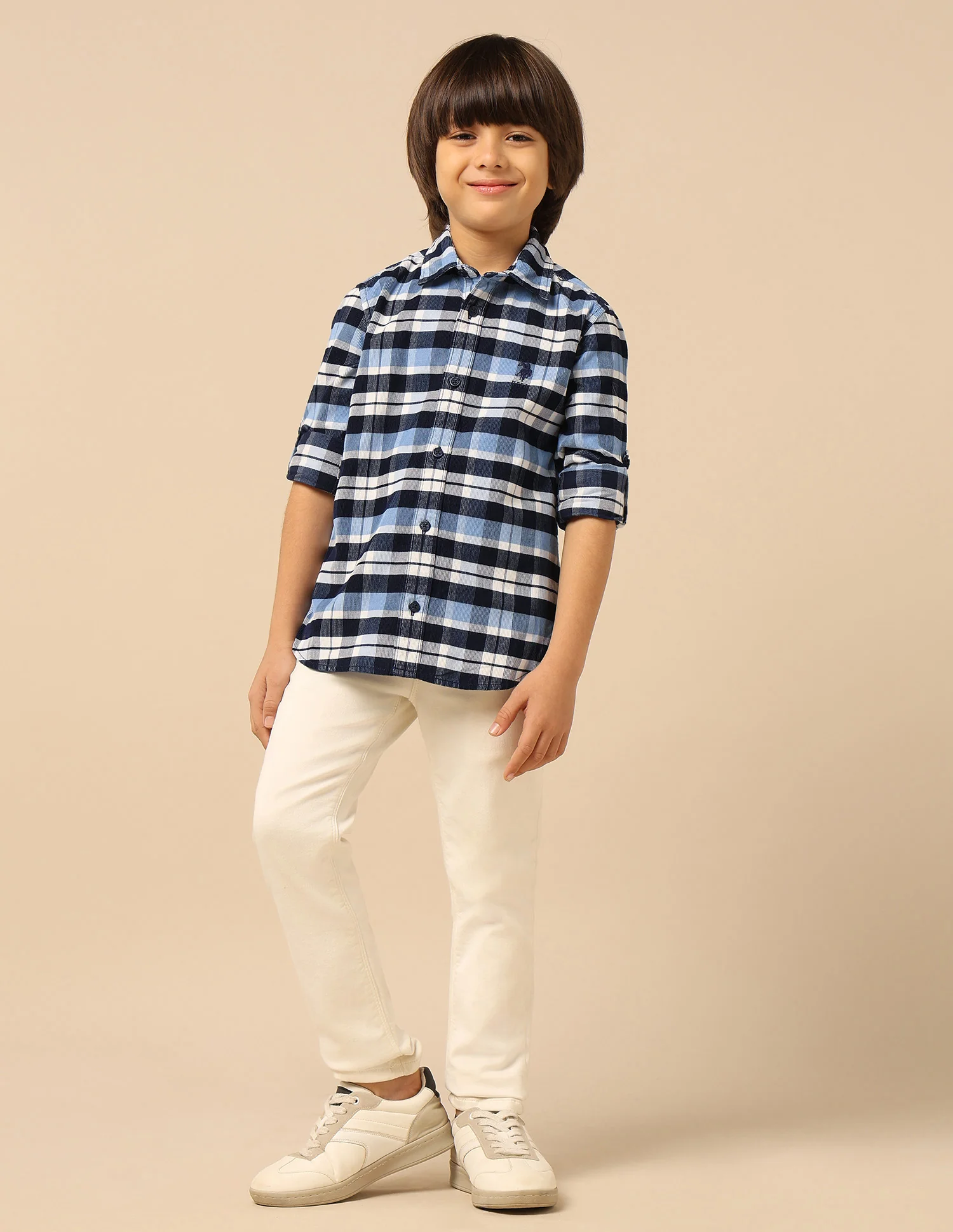 Boys Plaid Checked Corduroy Shirt - Image 3