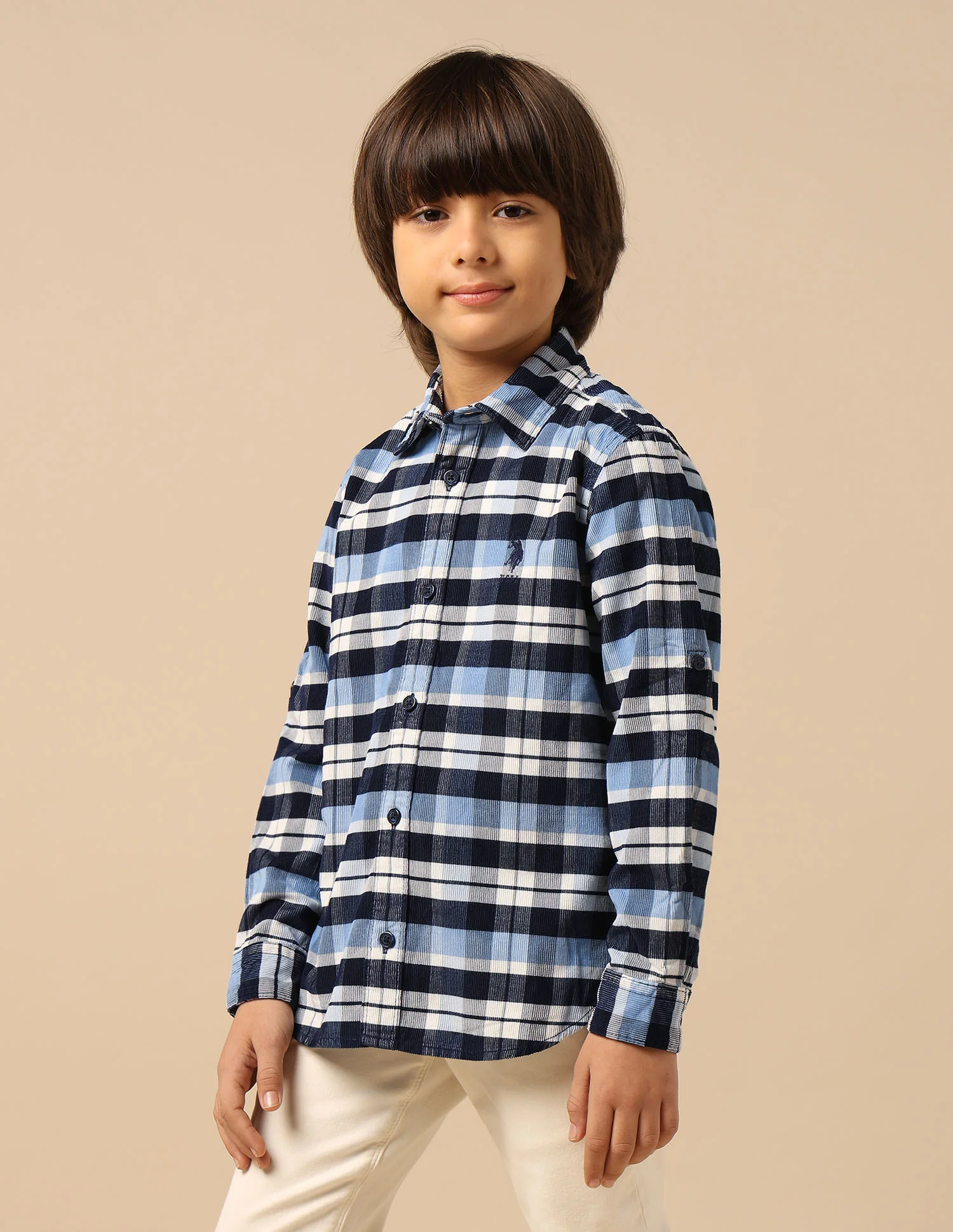 Boys Plaid Checked Corduroy Shirt - Image 4