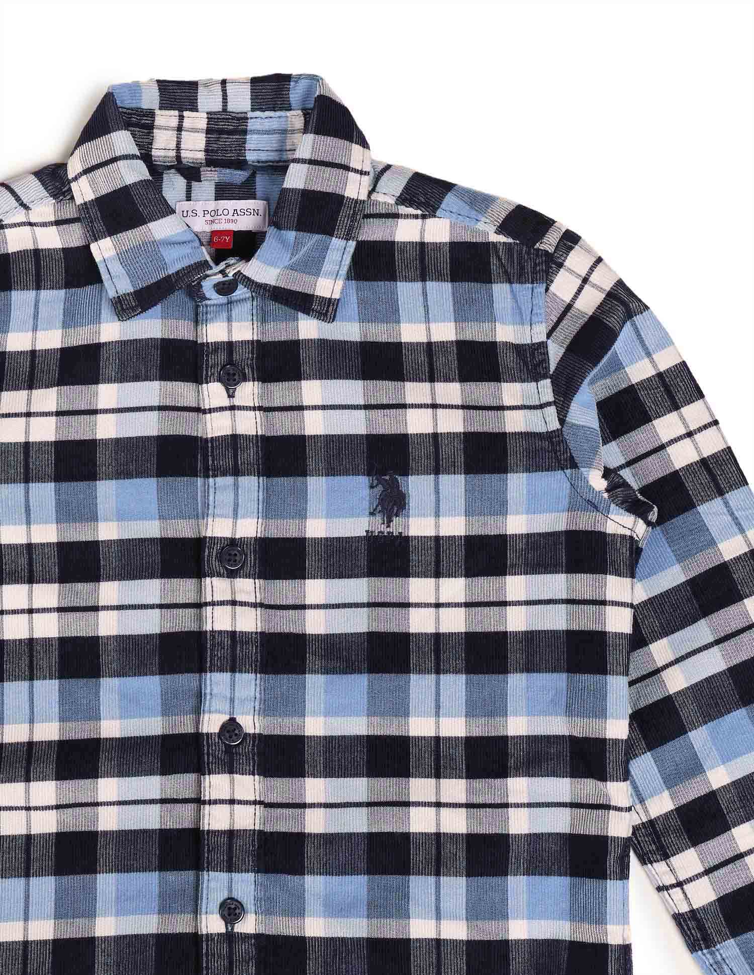 Boys Plaid Checked Corduroy Shirt - Image 9