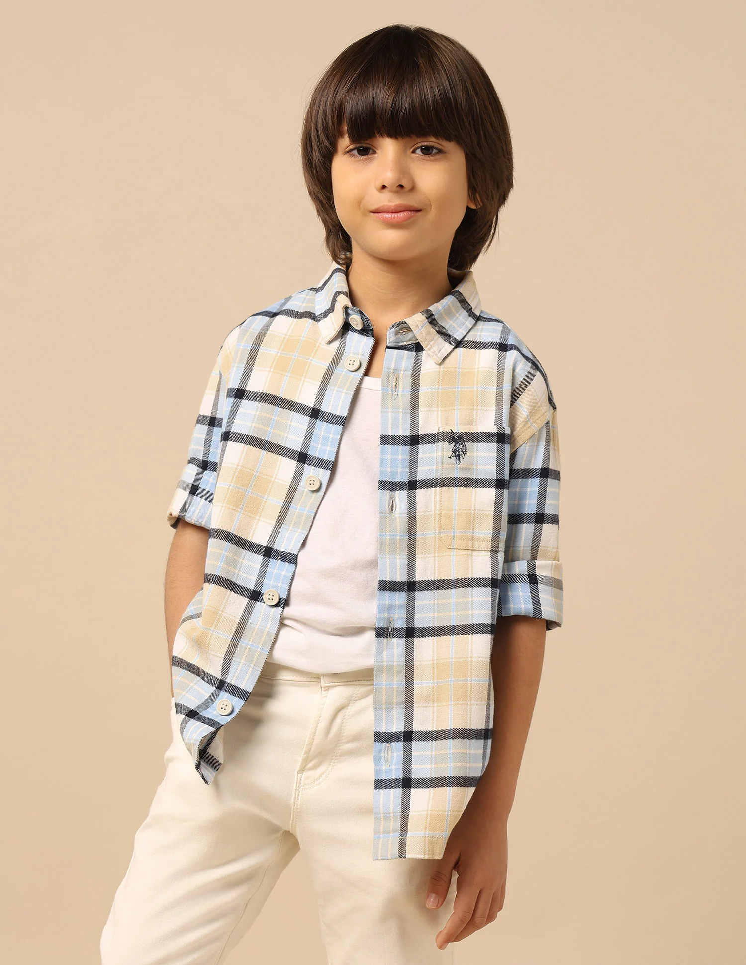 Boys Plaid Checked Twill Shirt