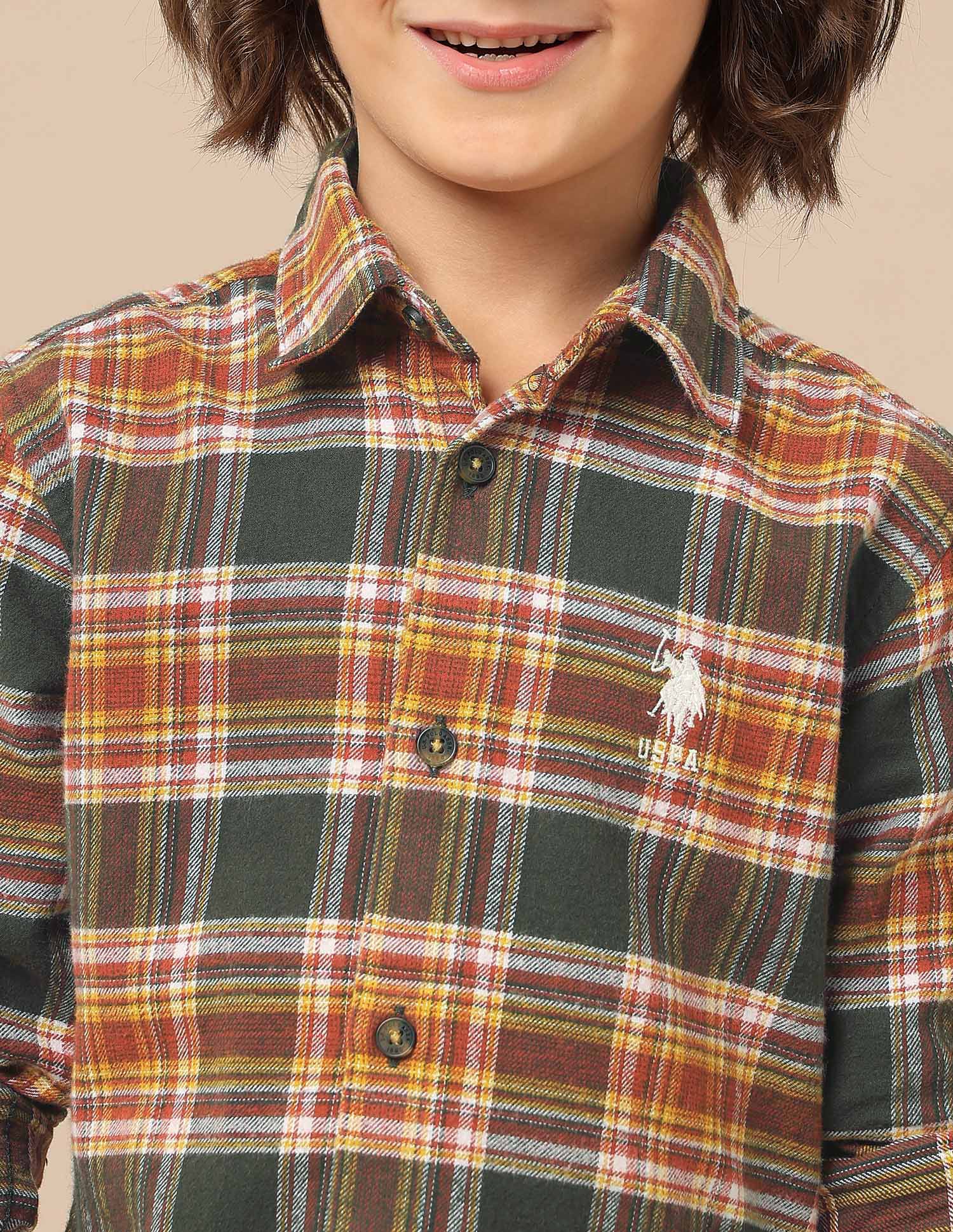 Boys Plaid Checked Twill Shirt - Image 7