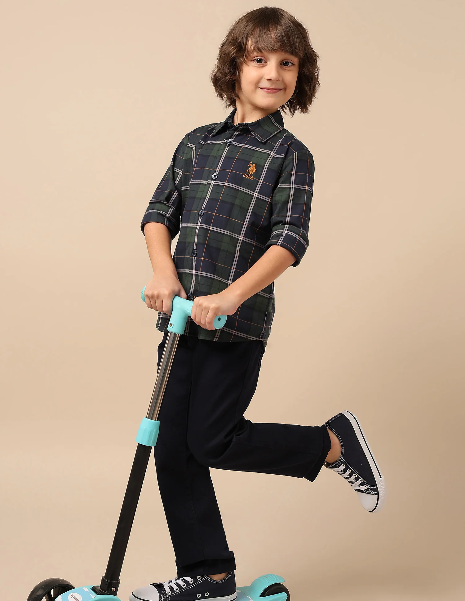 Boys Plaid Checked Twill Shirt