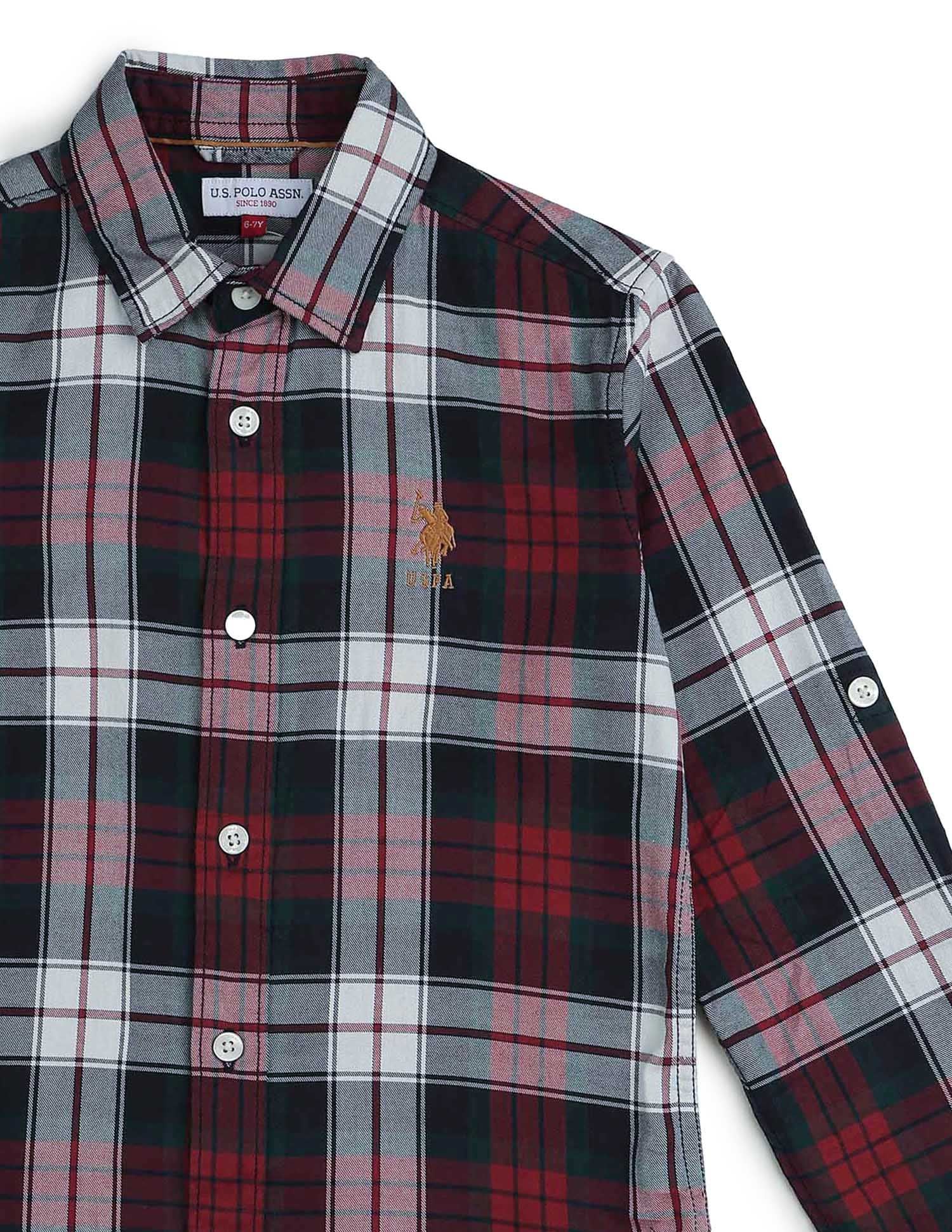 Boys Plaid Checked Twill Shirt - Image 9