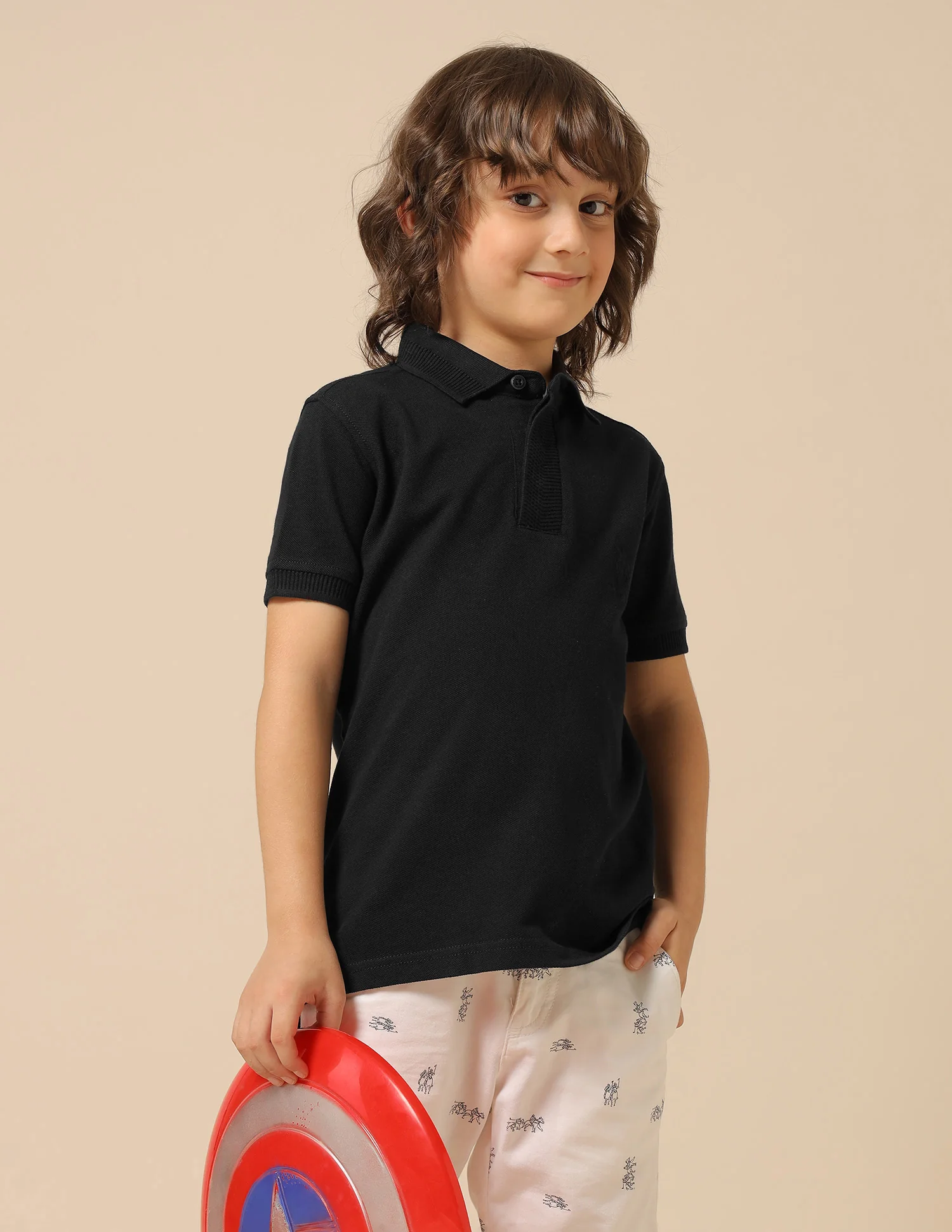 Boys Pure Cotton Solid Polo Shirt
