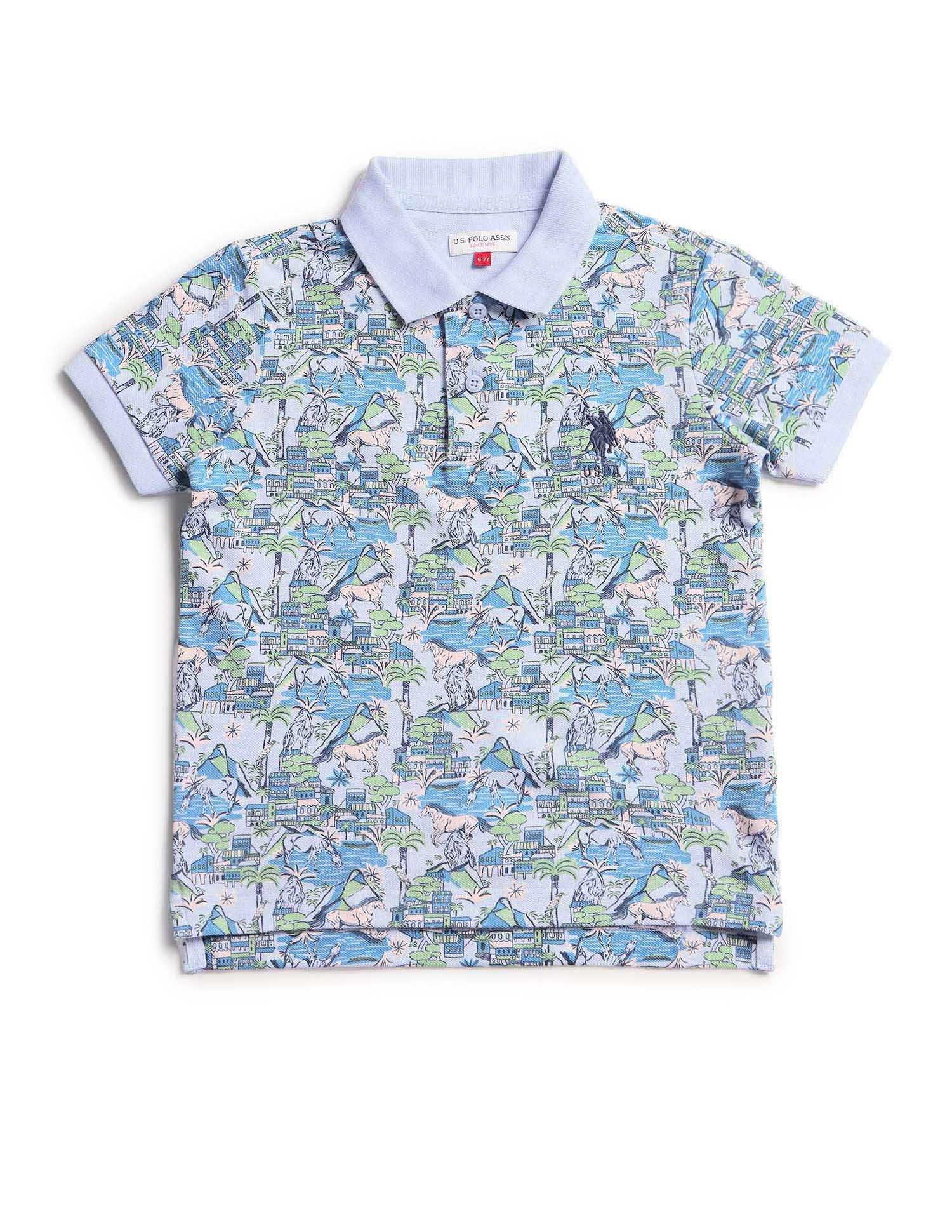 Boys Regular Fit All Over Printed Polo Shirt - Image 5