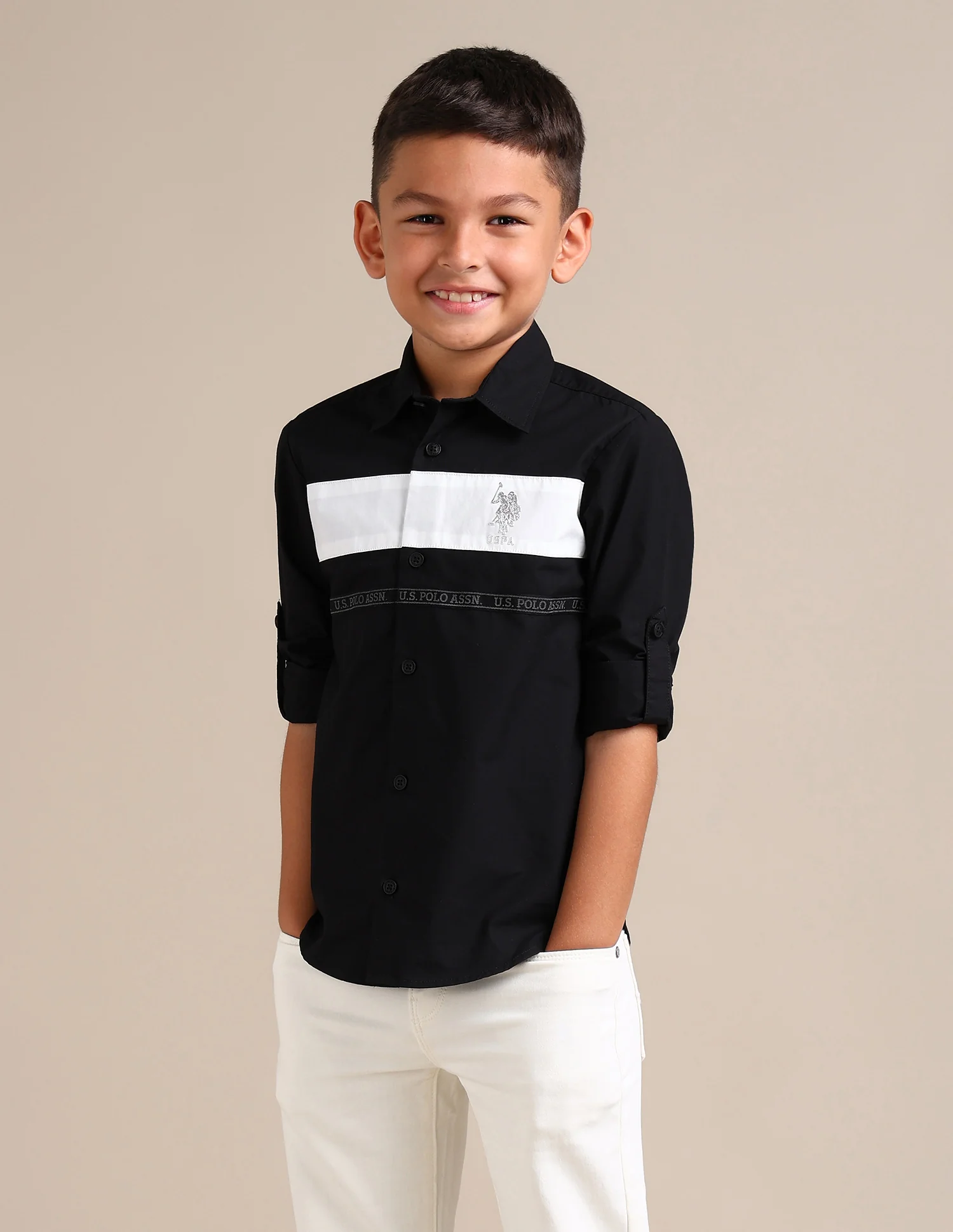 Boys Regular Fit Colour Blocked Shirt
