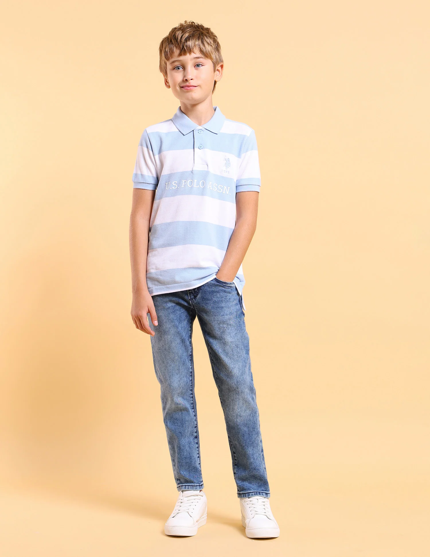 Boys Regular Fit Horizontal Striped Polo Shirt - Image 3