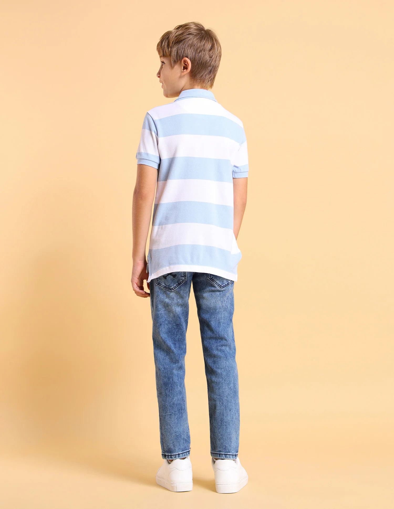 Boys Regular Fit Horizontal Striped Polo Shirt - Image 4