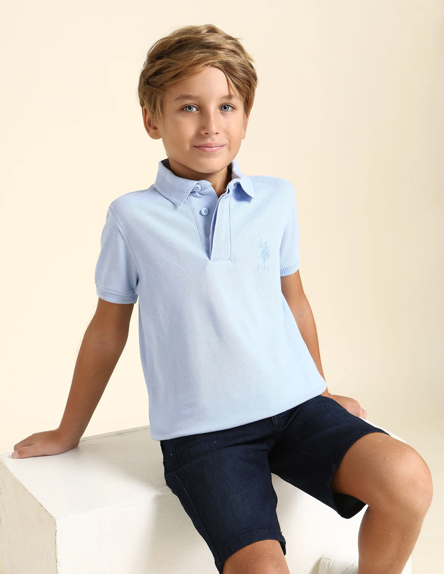 Boys Regular Fit Solid Polo Shirt