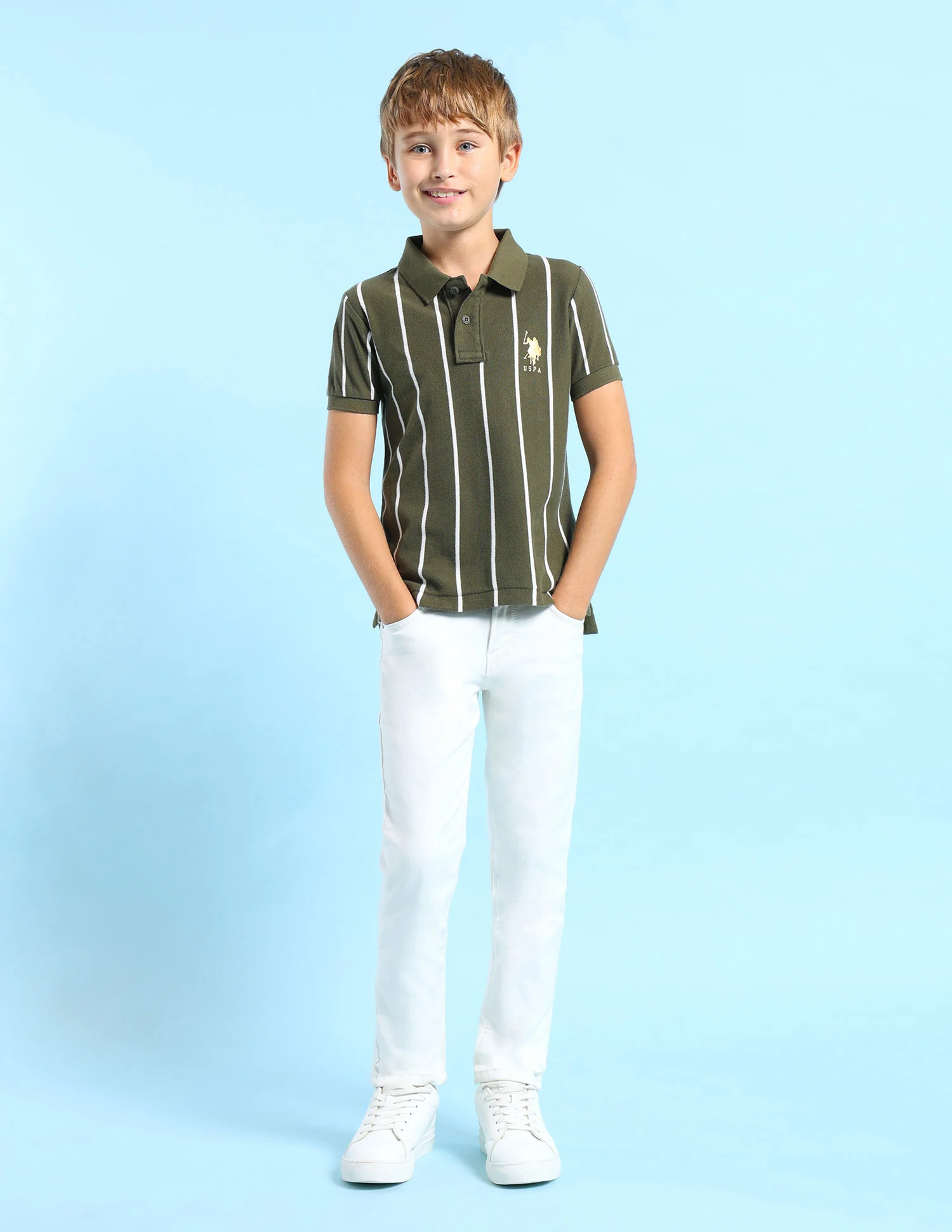 Boys Regular Fit Vertical Striped Polo Shirt - Image 3