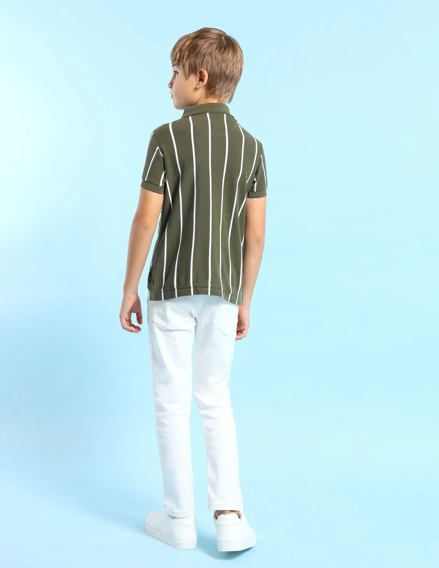 Boys Regular Fit Vertical Striped Polo Shirt - Image 4